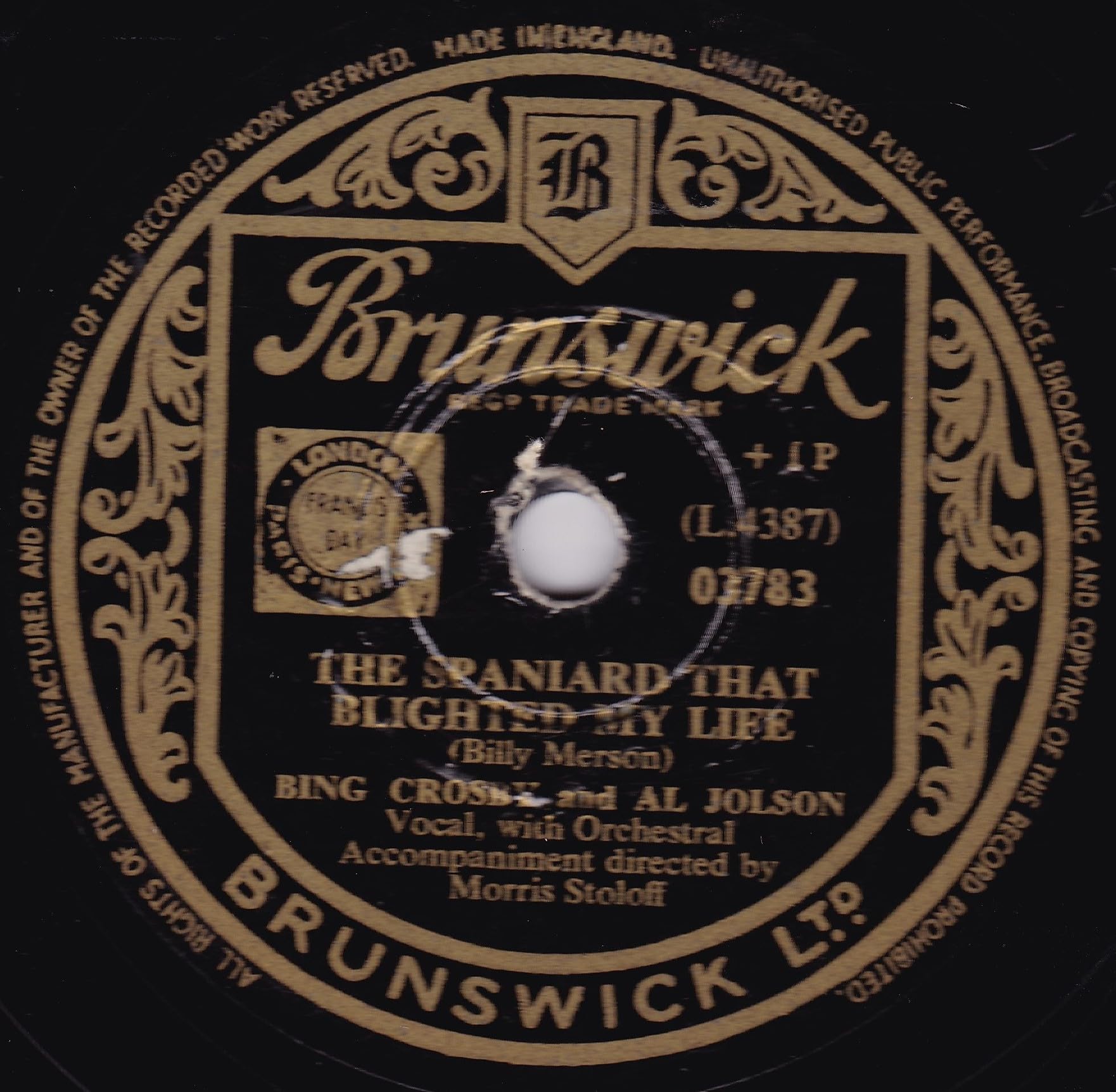 Bing Crosby And Al Jolson ‎– Alexander's Ragtime Band (Brunswick) 10" 78 RPM Record shellac single VG/-