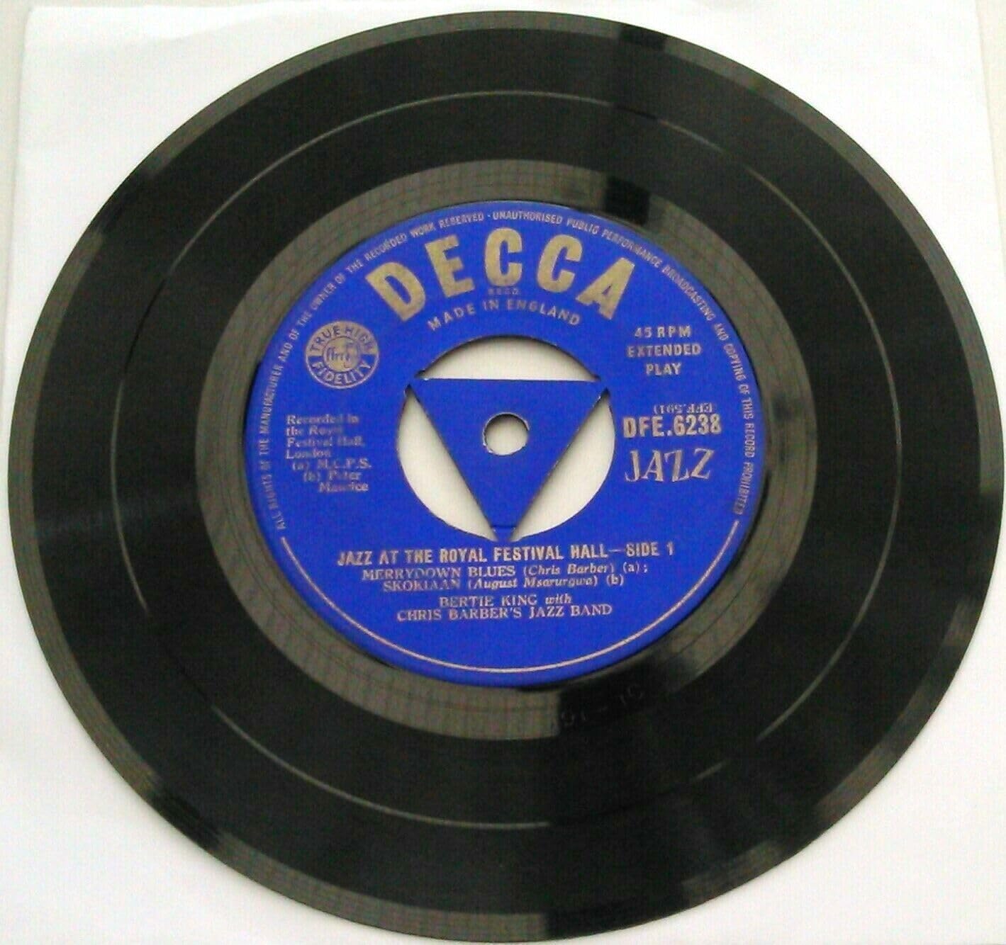 Chris Barber's Jazz Band With Bertie King ‎– Jazz At The Royal Festival Hall (Decca 1955) 7" vinyl EP VG/-