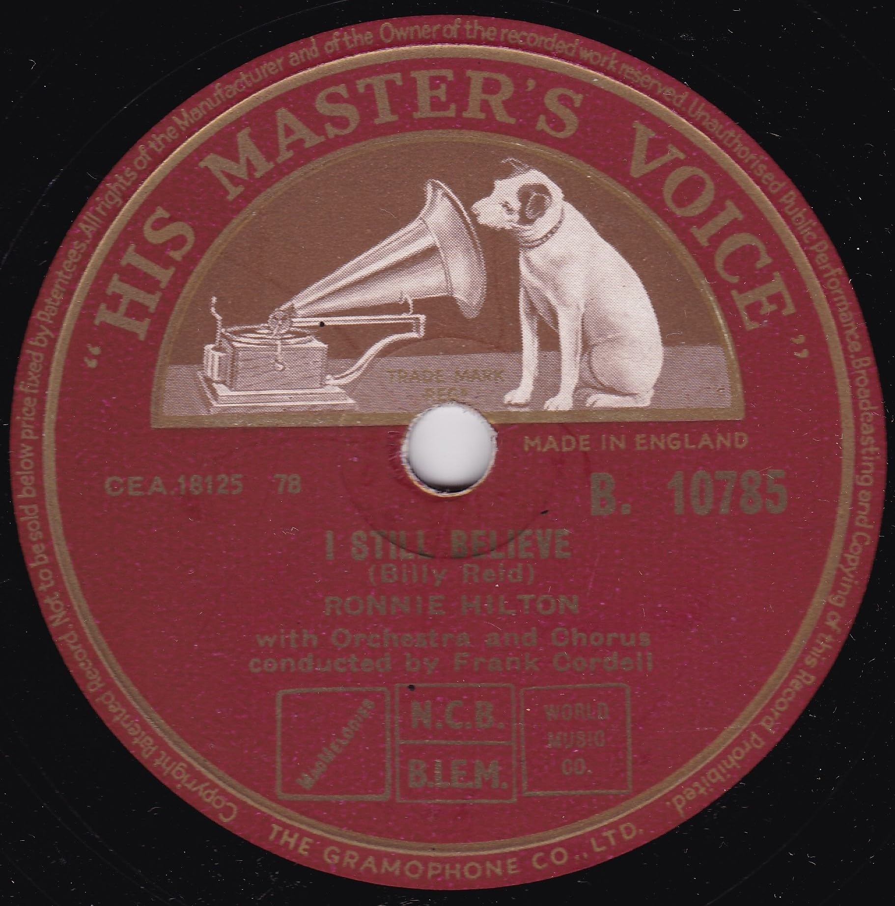 Ronnie Hilton – I Still Believe (HMV 1954) 10" 78RPM shellac single VG/G+