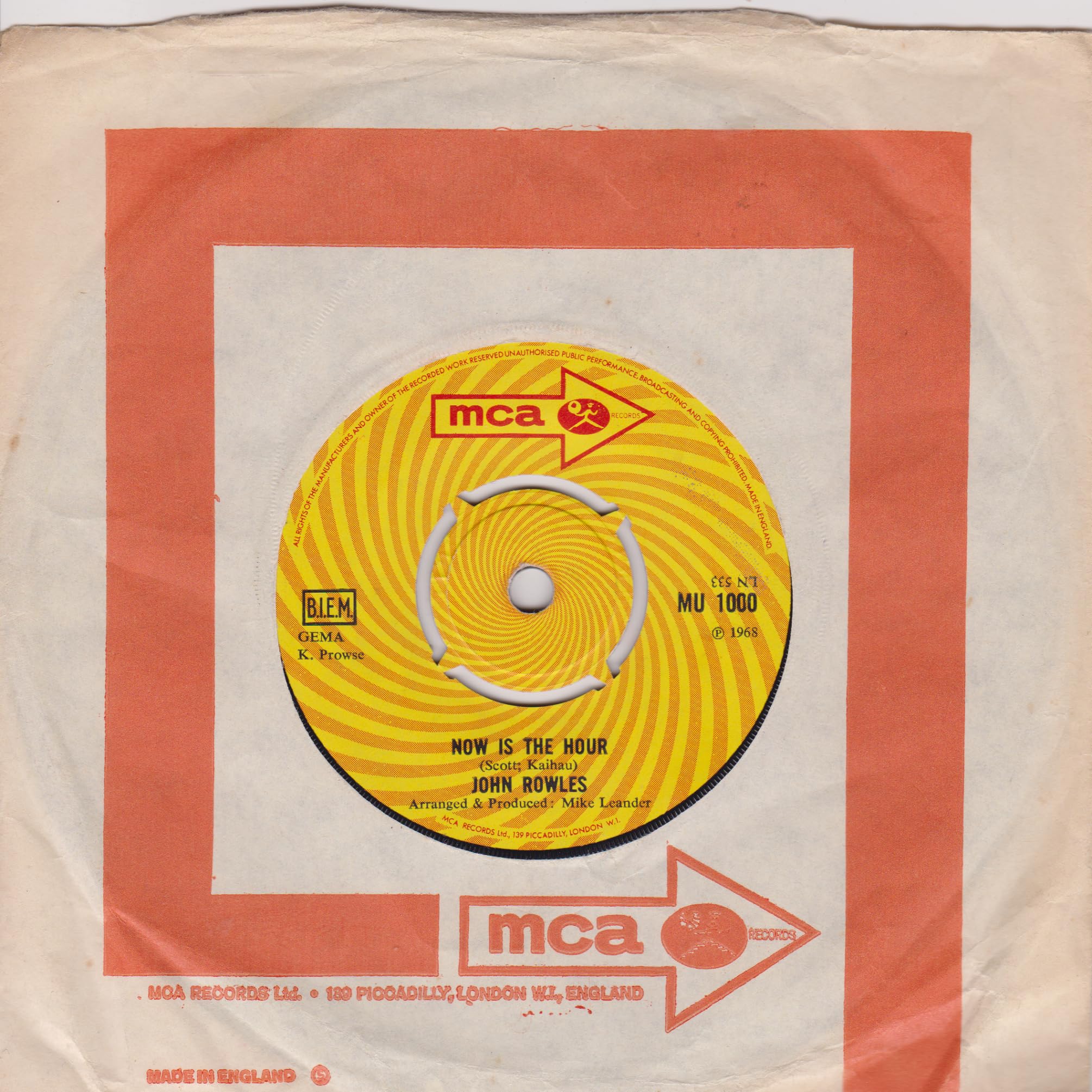 John Rowles – If I Only Had Time (MCA 1968) 7" vinyl single VG/G+