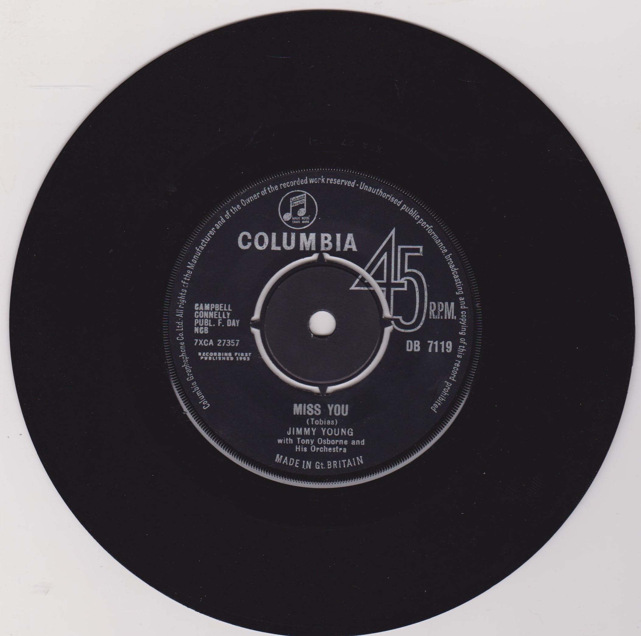 Jimmy Young – Miss You (Columbia 1963) 7'' vinyl single VG/-