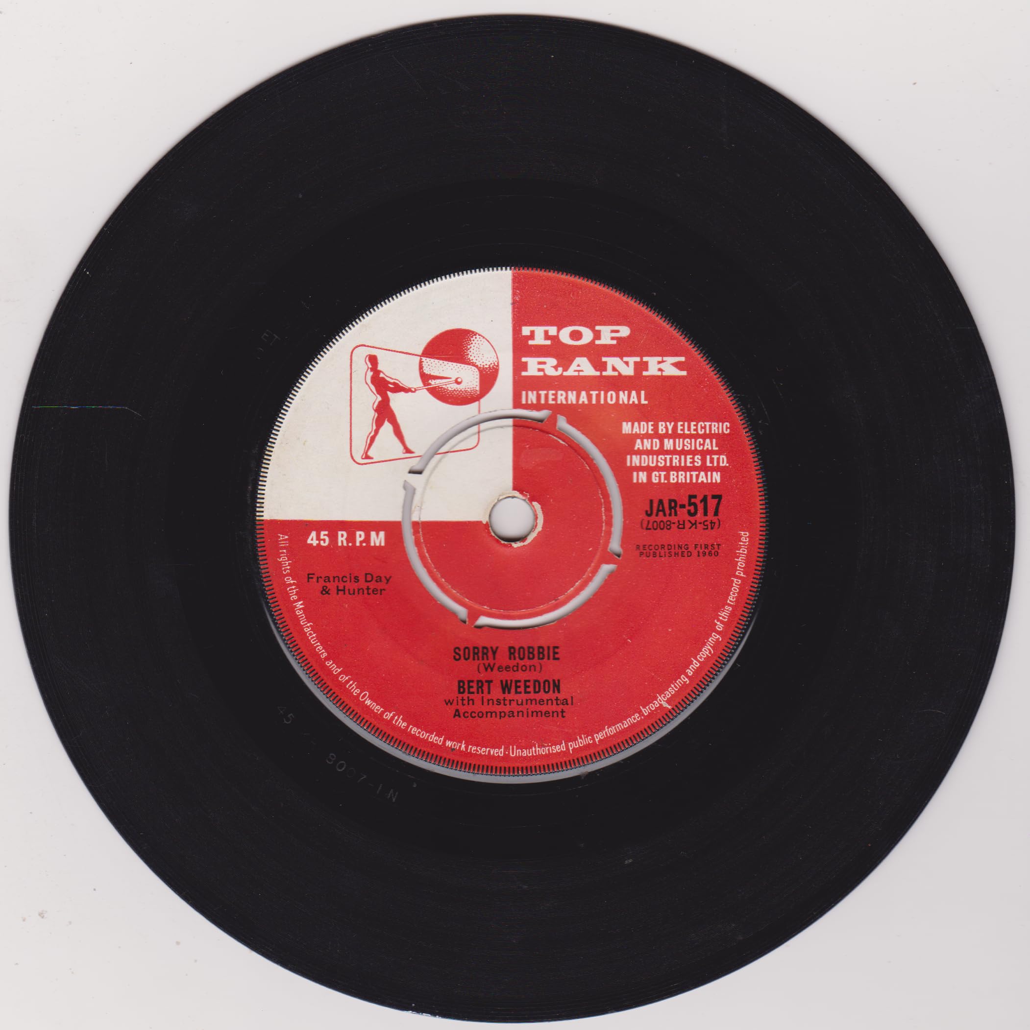 Bert Weedon – Sorry Robbie (Top Rank 1960) 7" vinyl single VG/-