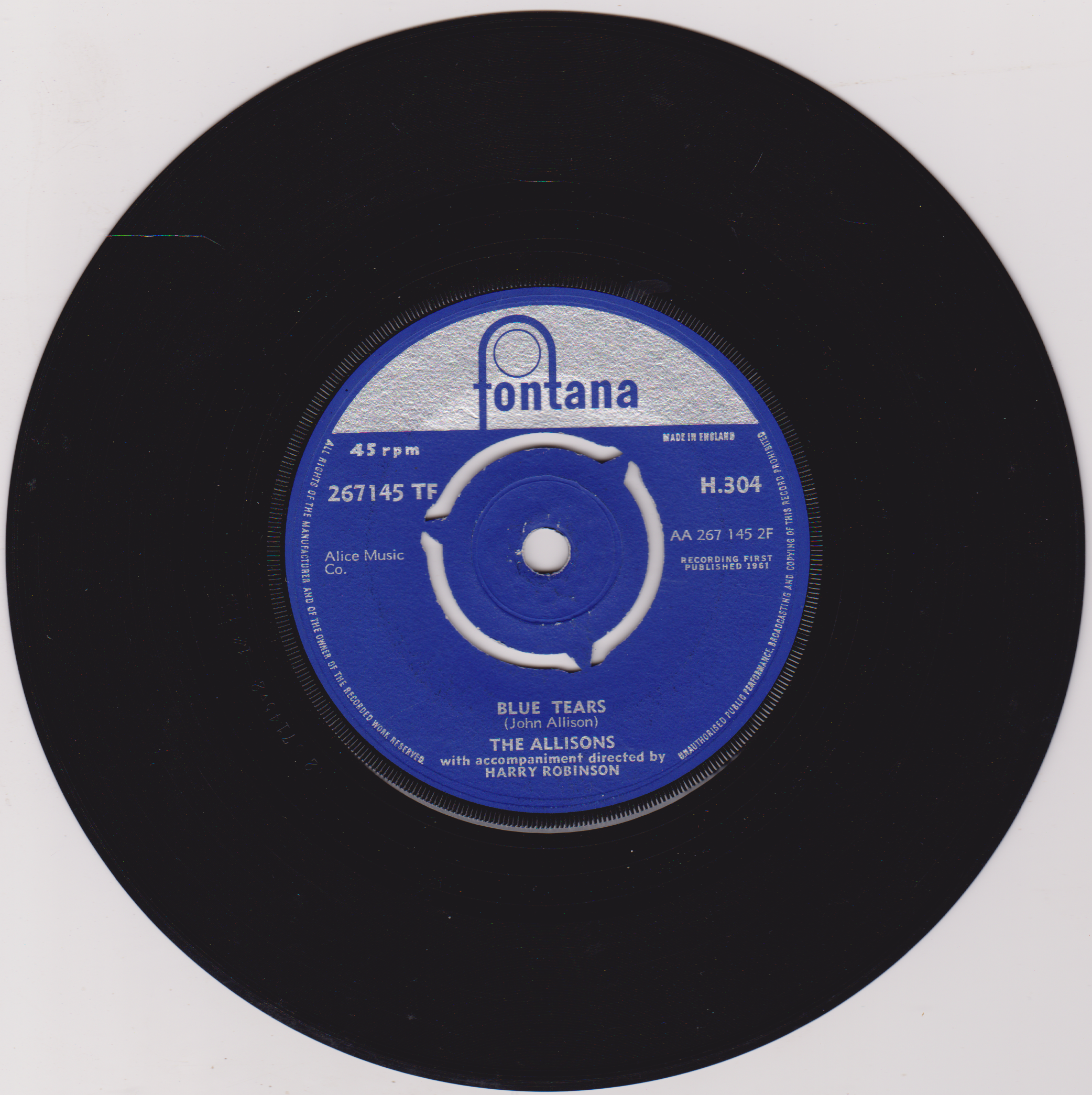 The Allisons – Words (Fontana 1961) 7" vinyl single VG/-