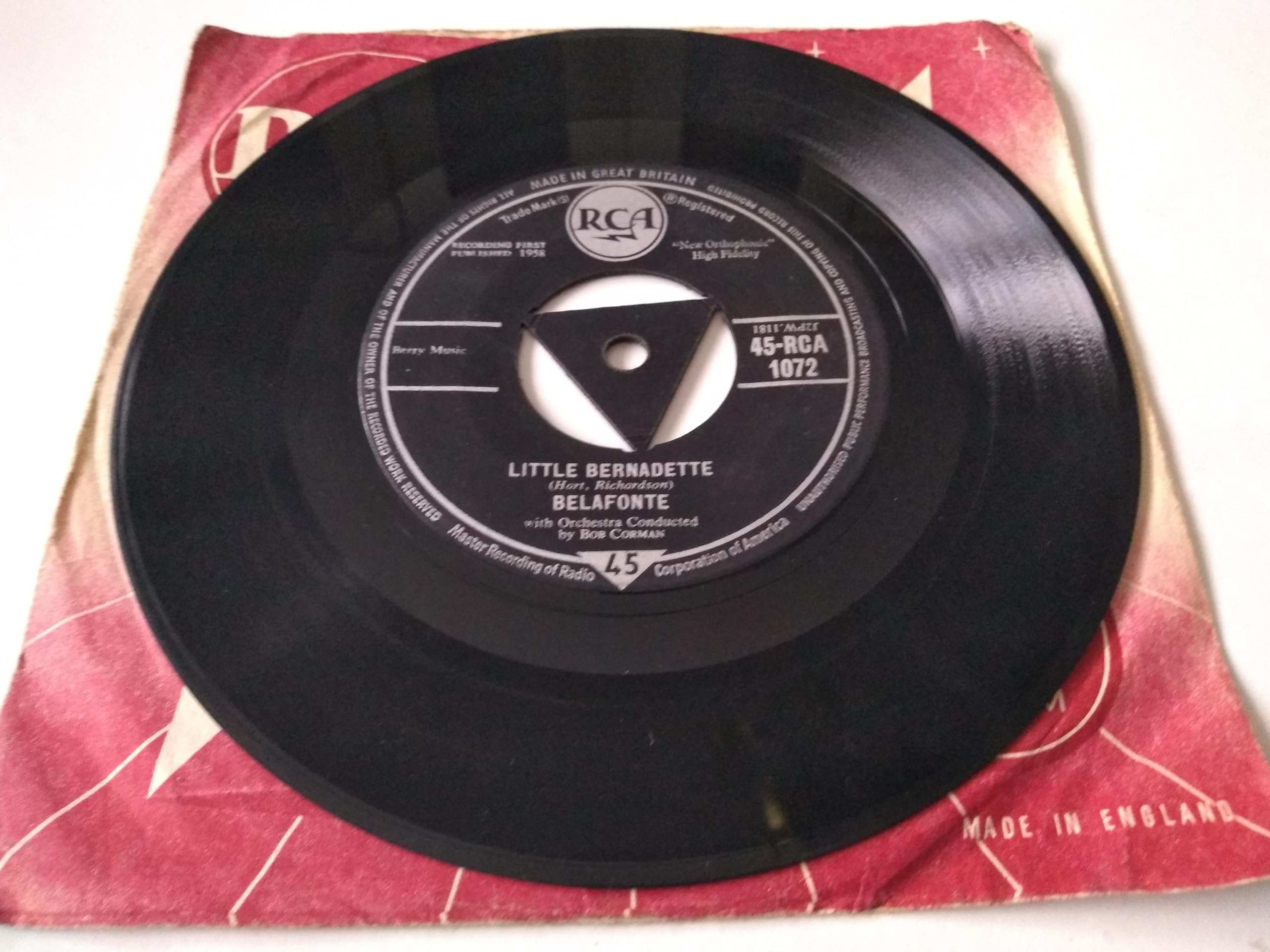 Harry Belafonte - Little Bernadette (RCA 1958) 7" vinyl single VG/VG