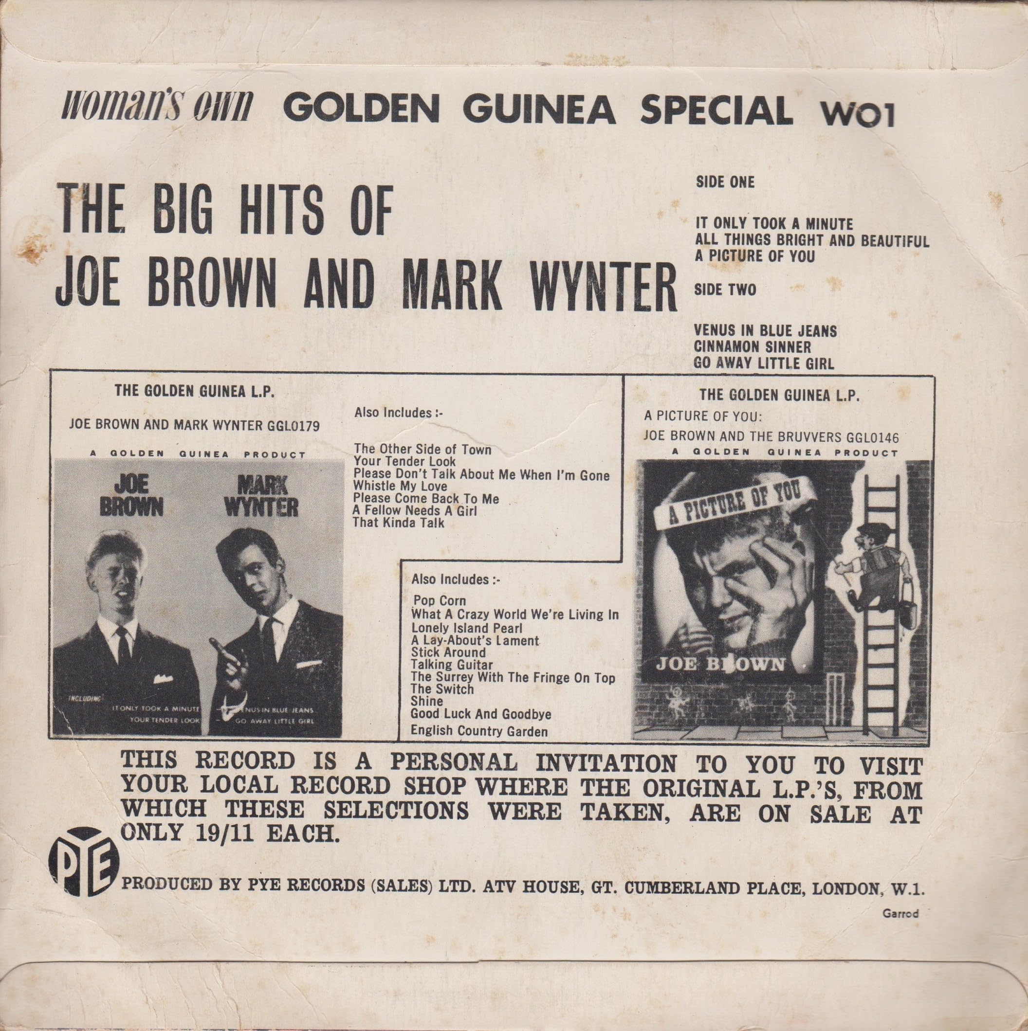 The Big Hits Of Joe Brown & Mark Wynter (Pye 1963) 7" vinyl EP VG/VG