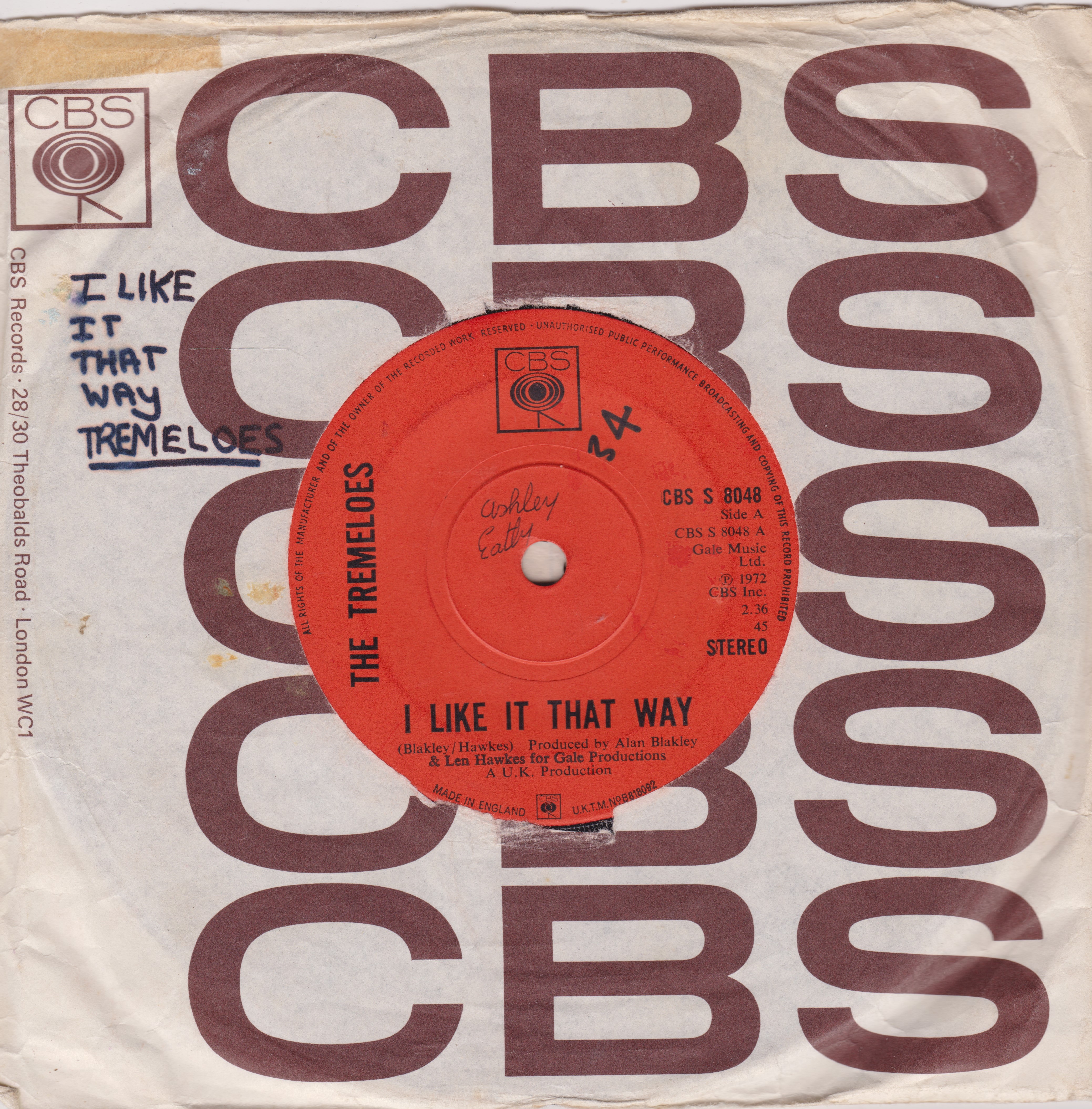 The Tremeloes - I Like It That Way (CBS 1972) 7" vinyl single VG/G