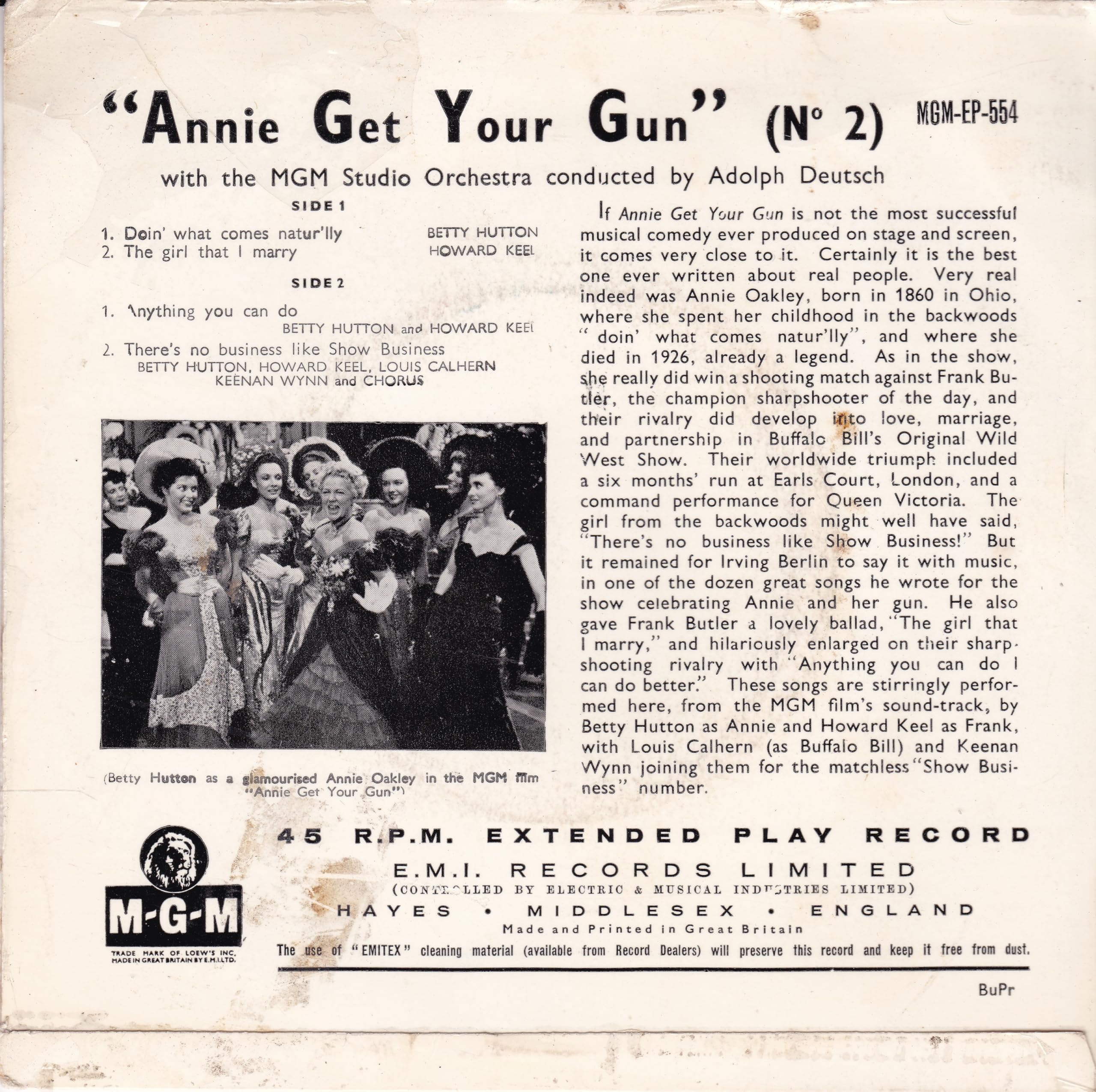 Various ‎– Annie Get Your Gun No. 2 (MGM 1952) 7" vinyl EP VG/G+