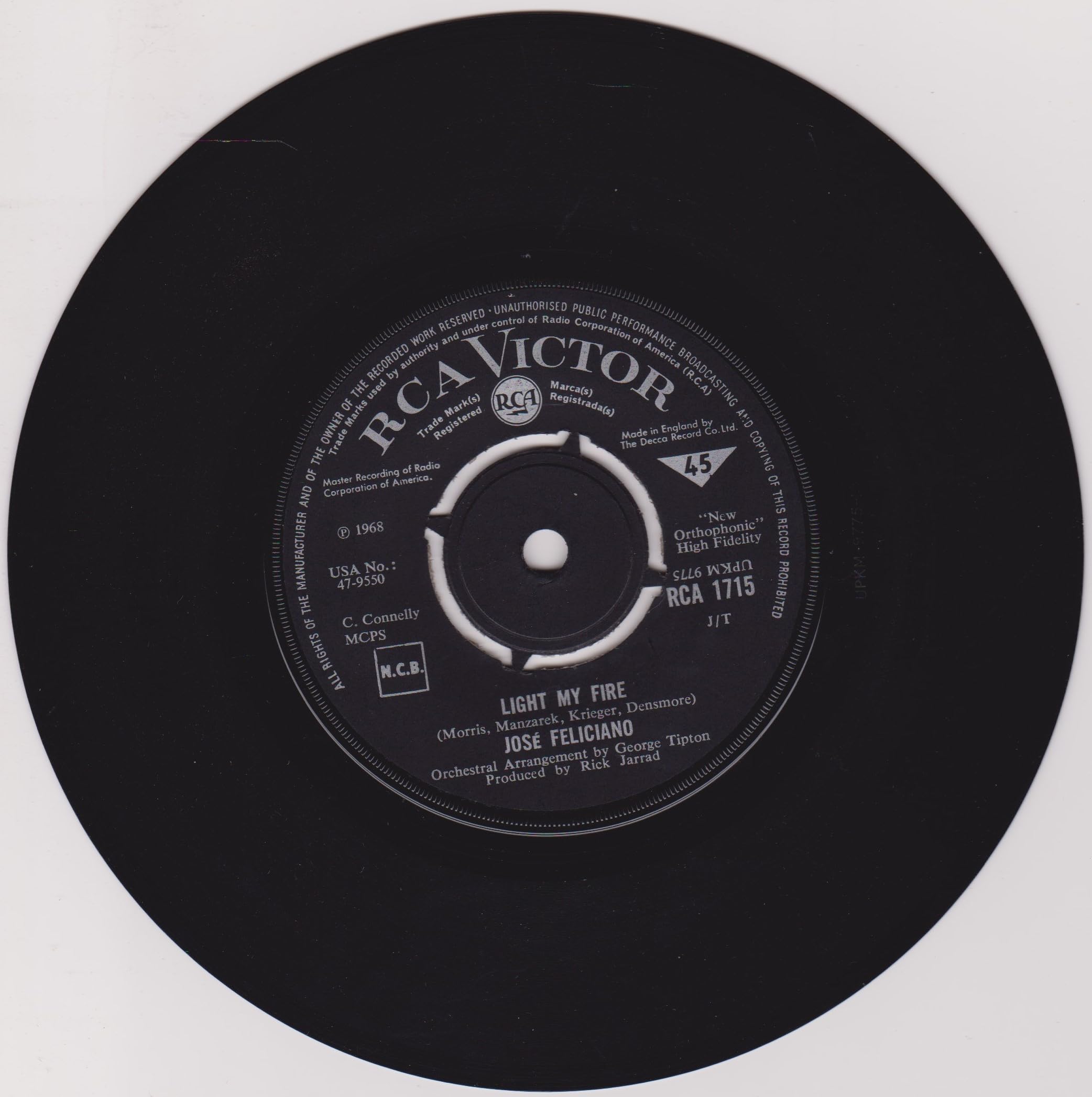 Jose Feliciano - Light My Fire (RCA 1968) 7" vinyl single VG/-