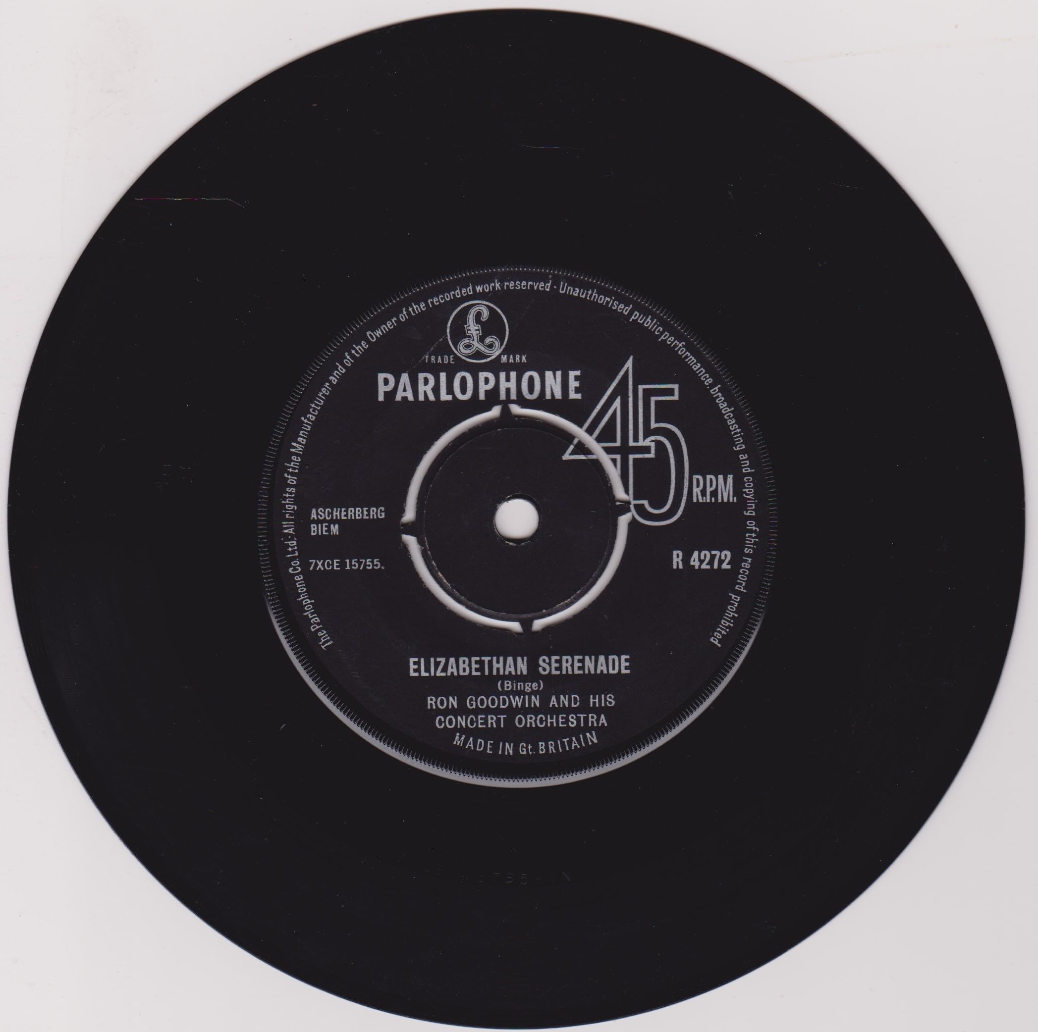 Ron Goodwin And His Concert Orchestra ‎– Elizabethan Serenade (Parlophone 1964) 7" vinyl single VG/-