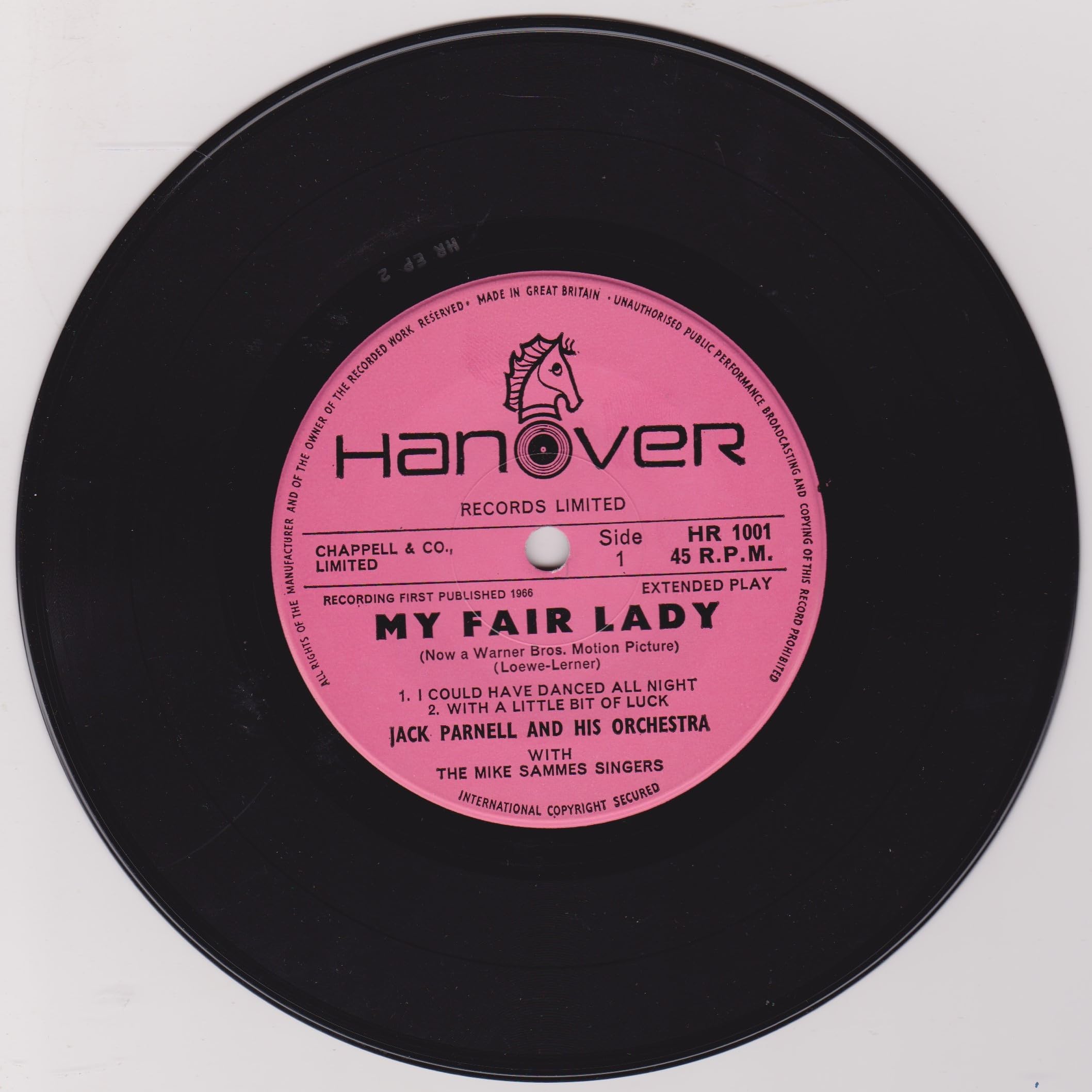 Jack Parnell & His Orchestra With The Mike Sammes Singers ‎– Songs And Music From My Fair Lady (Hanover 1966) 7" vinyl EP VG/VG