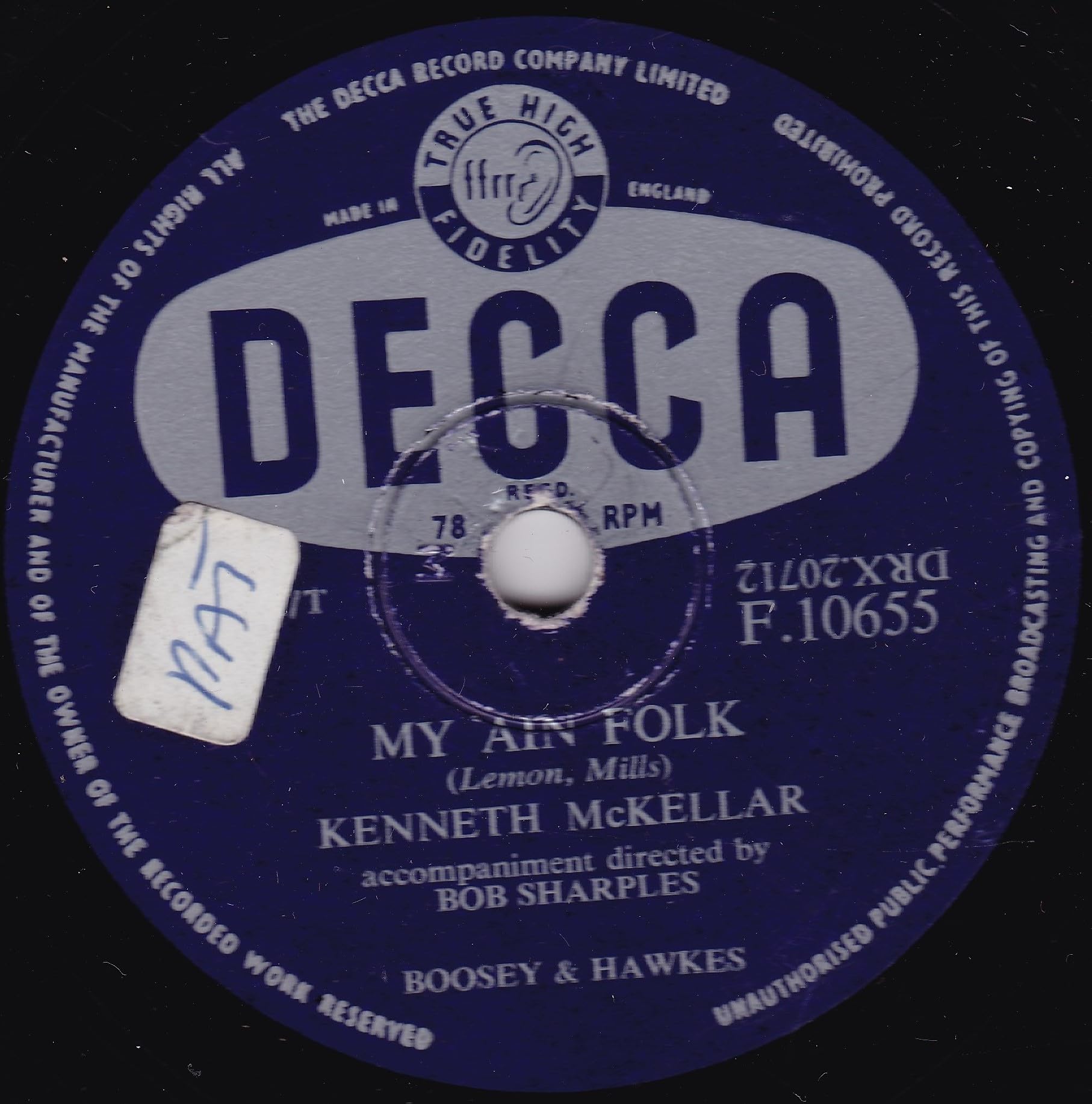 Kenneth McKellar – My Ain Folk (Decca 1955) 10" 78RPM shellac single VG/-