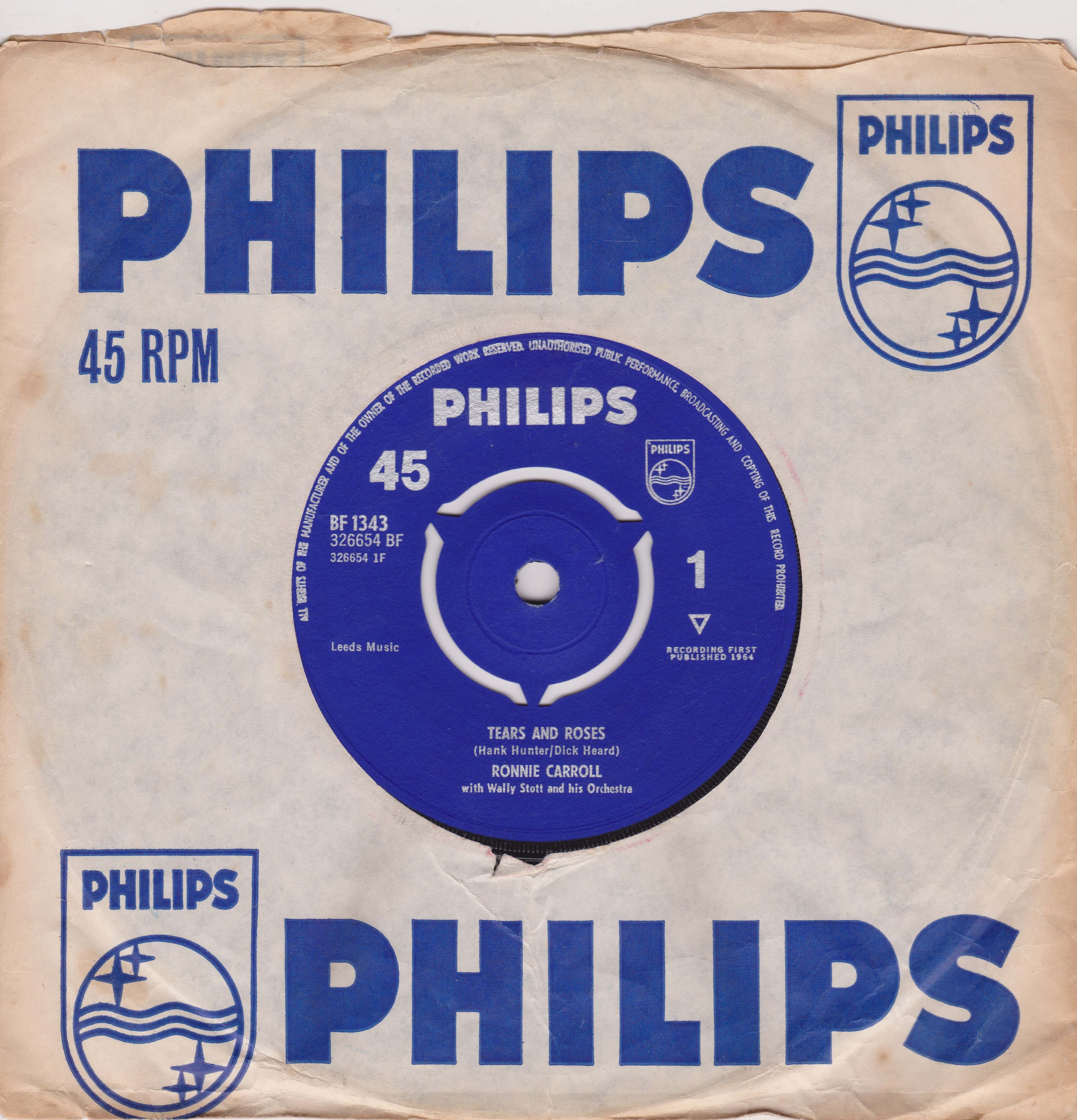 Ronnie Carroll – Tears And Roses (Philips 1964) 7" vinyl single VG/VG