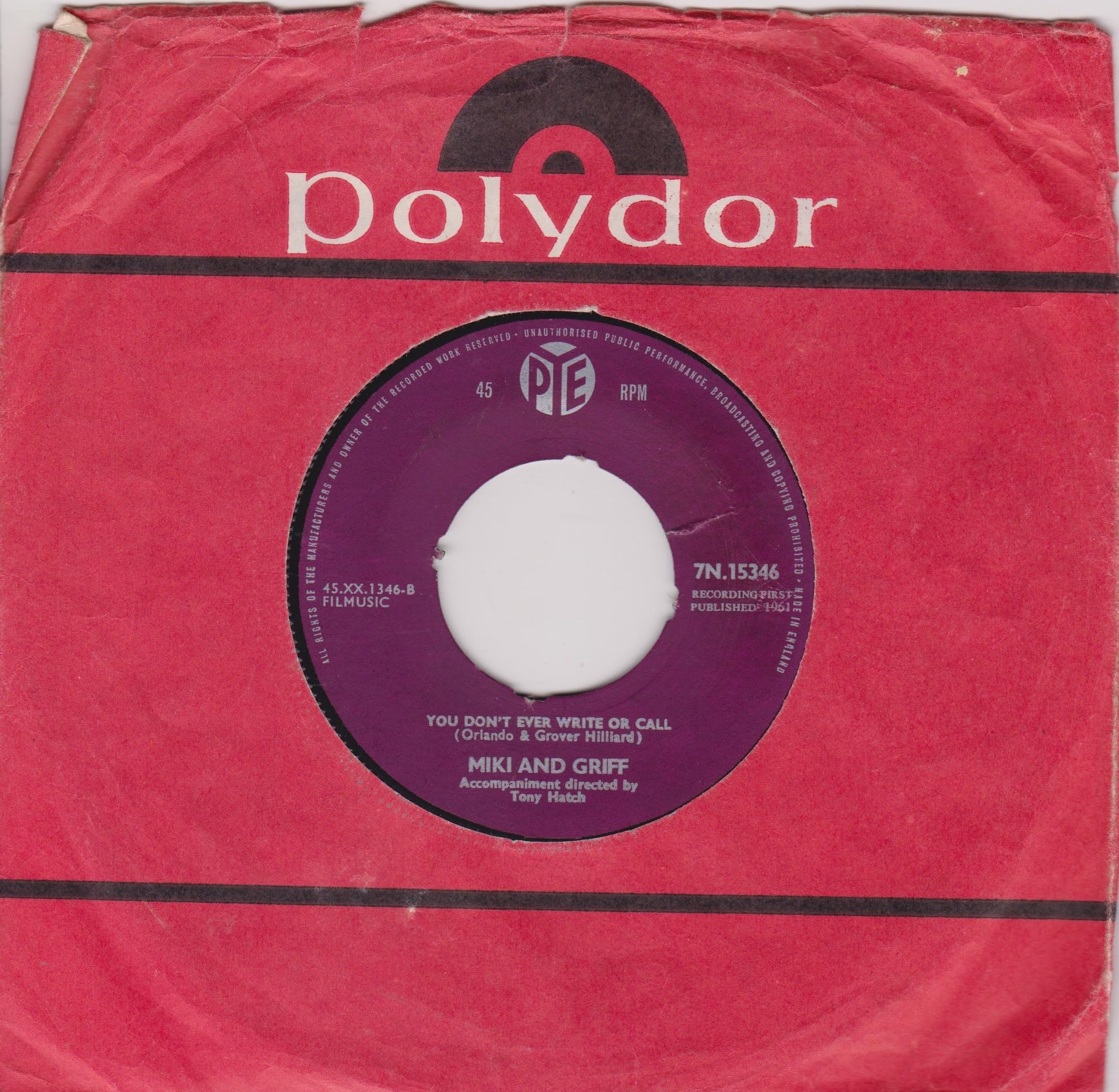 Miki and Griff – Have I Stayed Away Too Long (Pye 1961) 7" vinyl single VG/- jukebox centre