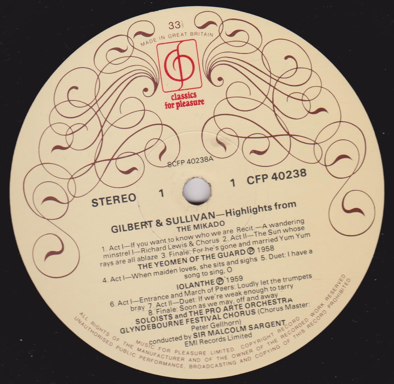 Gilbert & Sullivan, Glyndebourne Festival Chorus - Highlights From: The Mikado, Iolanthe, The Pirates Of Penzance, HMS Pinafore, The Gondoliers 12" vinyl LP VG/VG