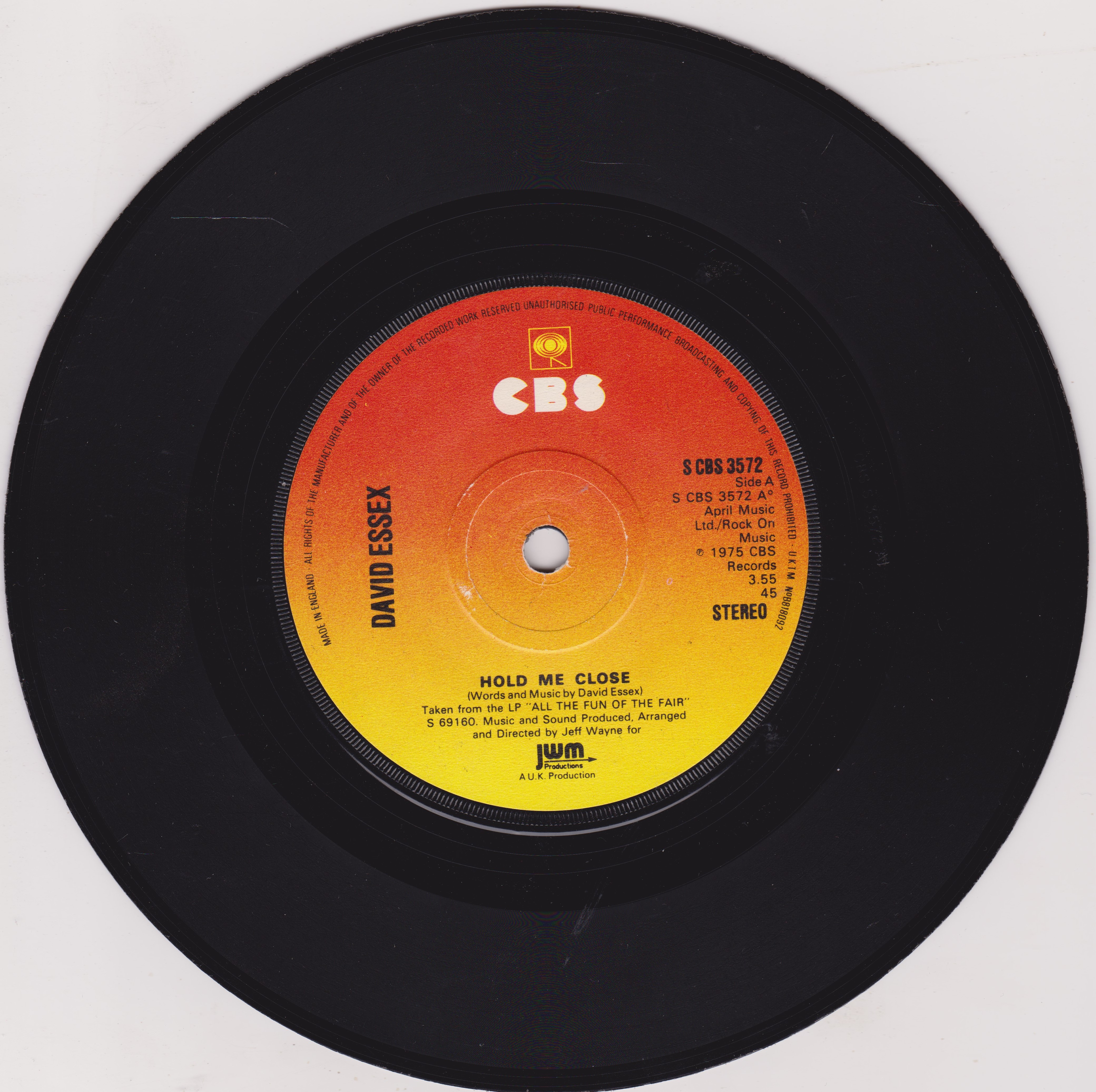 David Essex ‎– Hold Me Close (CBS 1975) 7" vinyl single VG/-