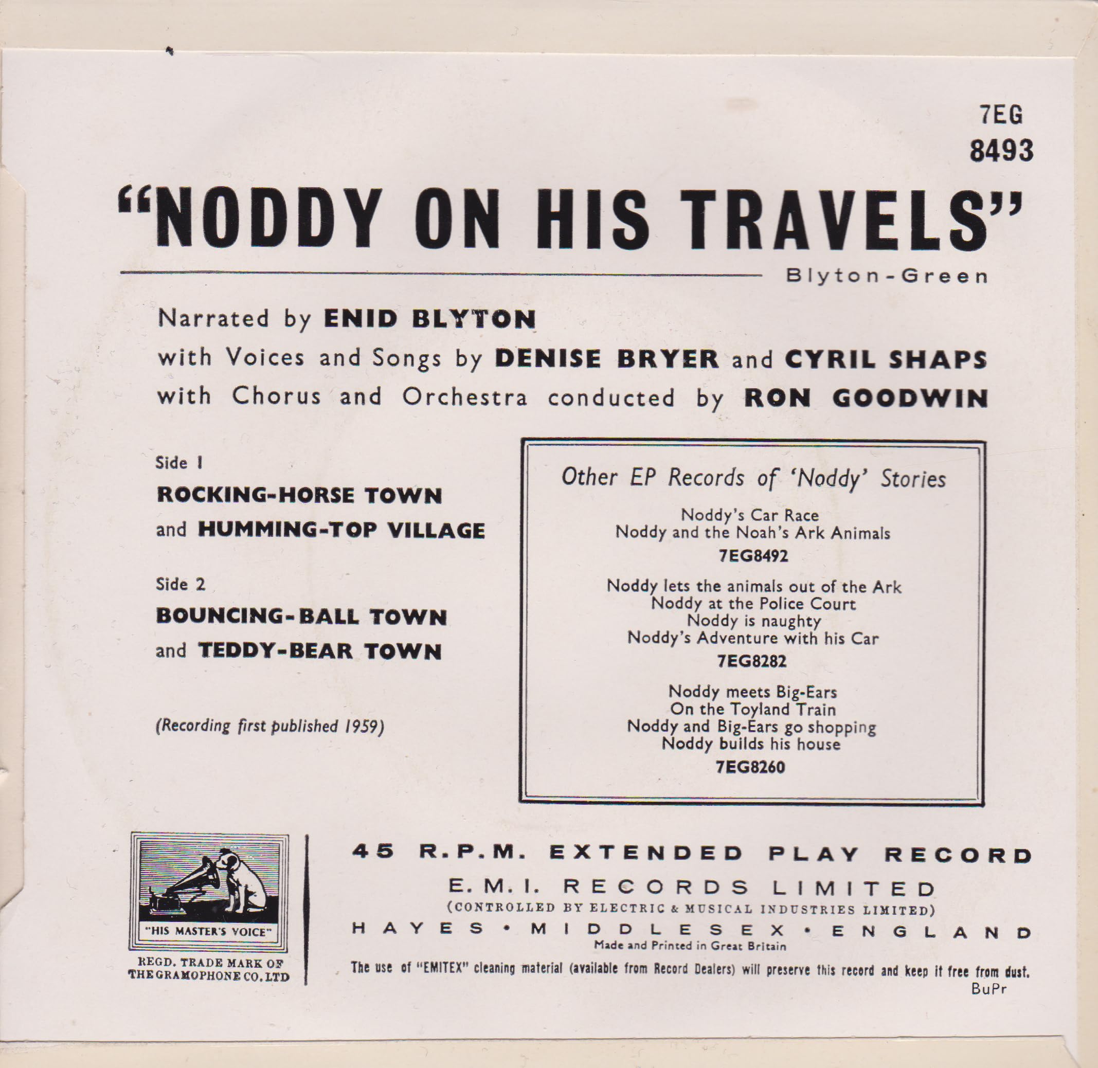 Enid Blyton – Noddy On His Travels (Columbia 1959) 7" vinyl EP VG/VG