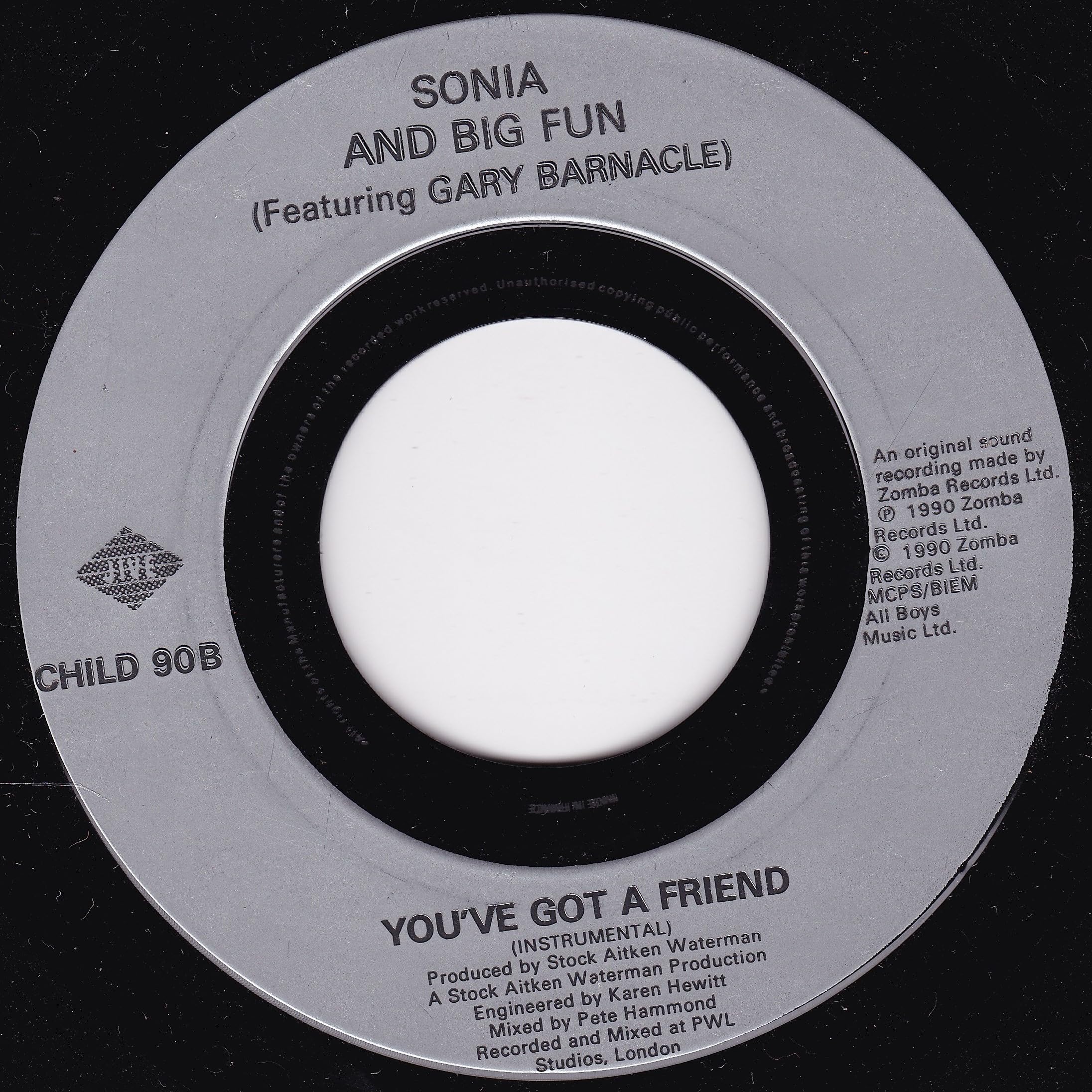 Big Fun and Sonia – You've Got a Friend (Jive 1990) 7" vinyl single VG/- jukebox centre