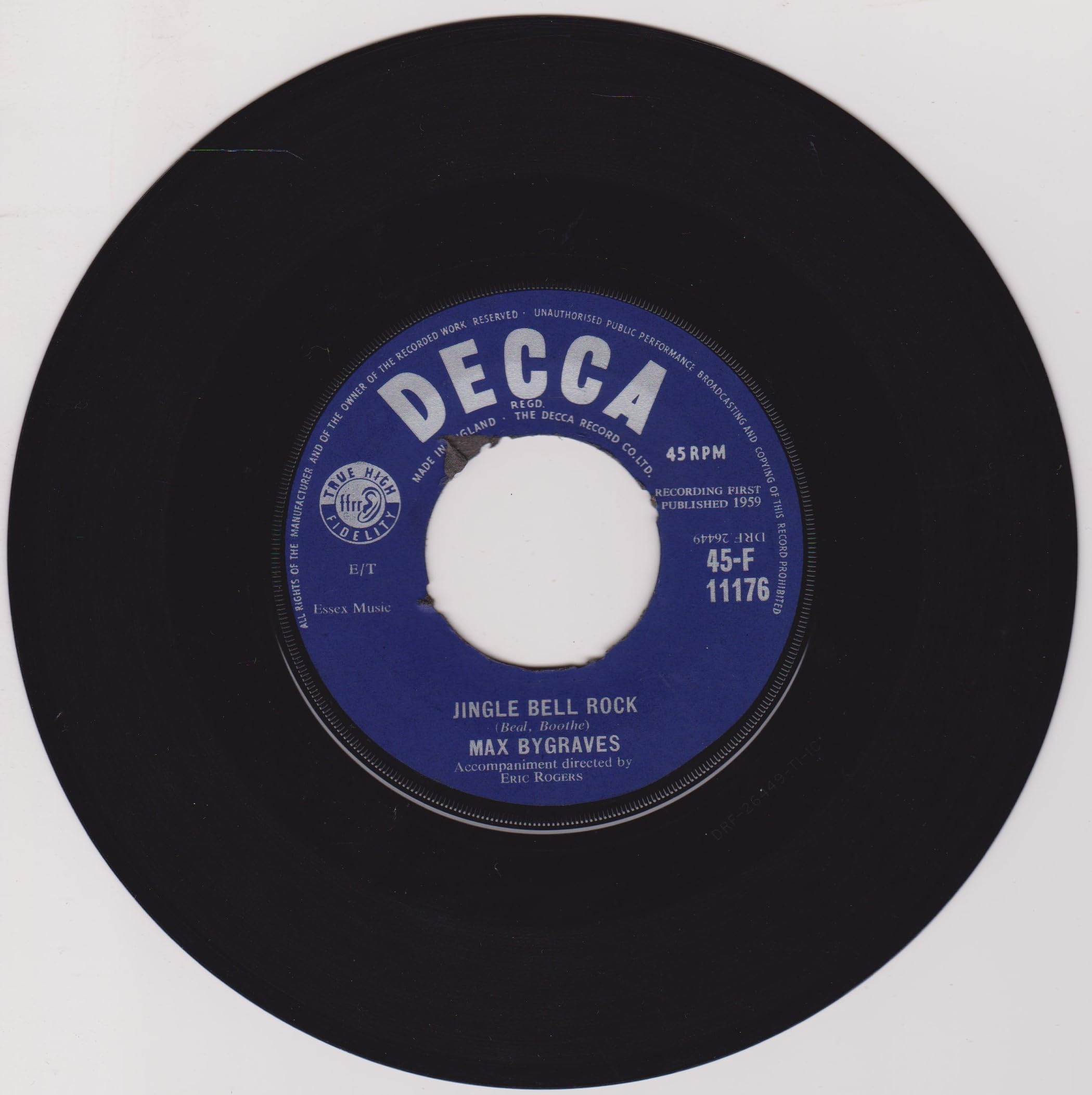 Max Bygraves ‎– Jingle Bell Rock (Decca 1959) 7" vinyl single VG/- jukebox centre hole
