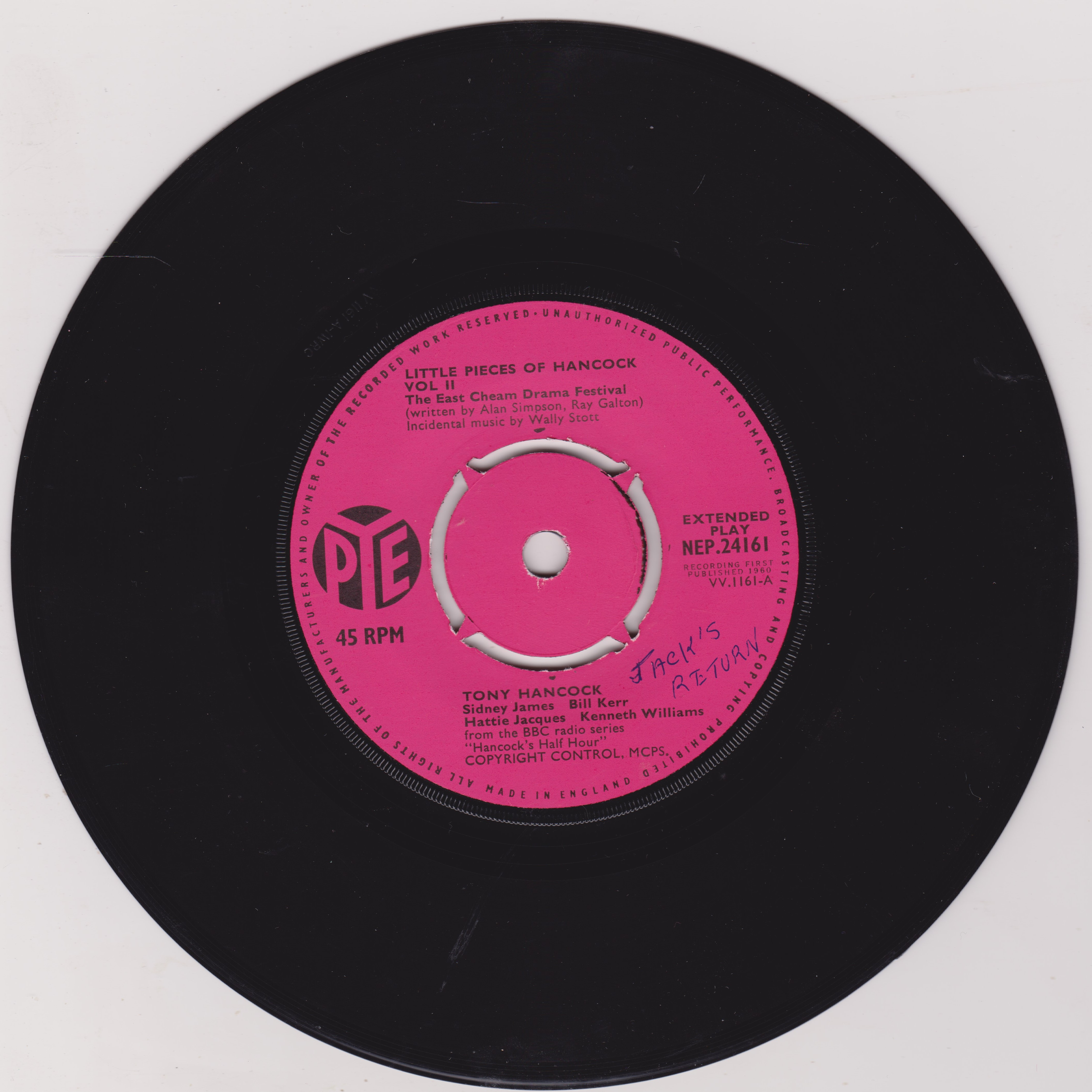 Tony Hancock ‎– Little Pieces Of Hancock Volume 2 (Pye 1960) 7" vinyl P/S EP VG/VG