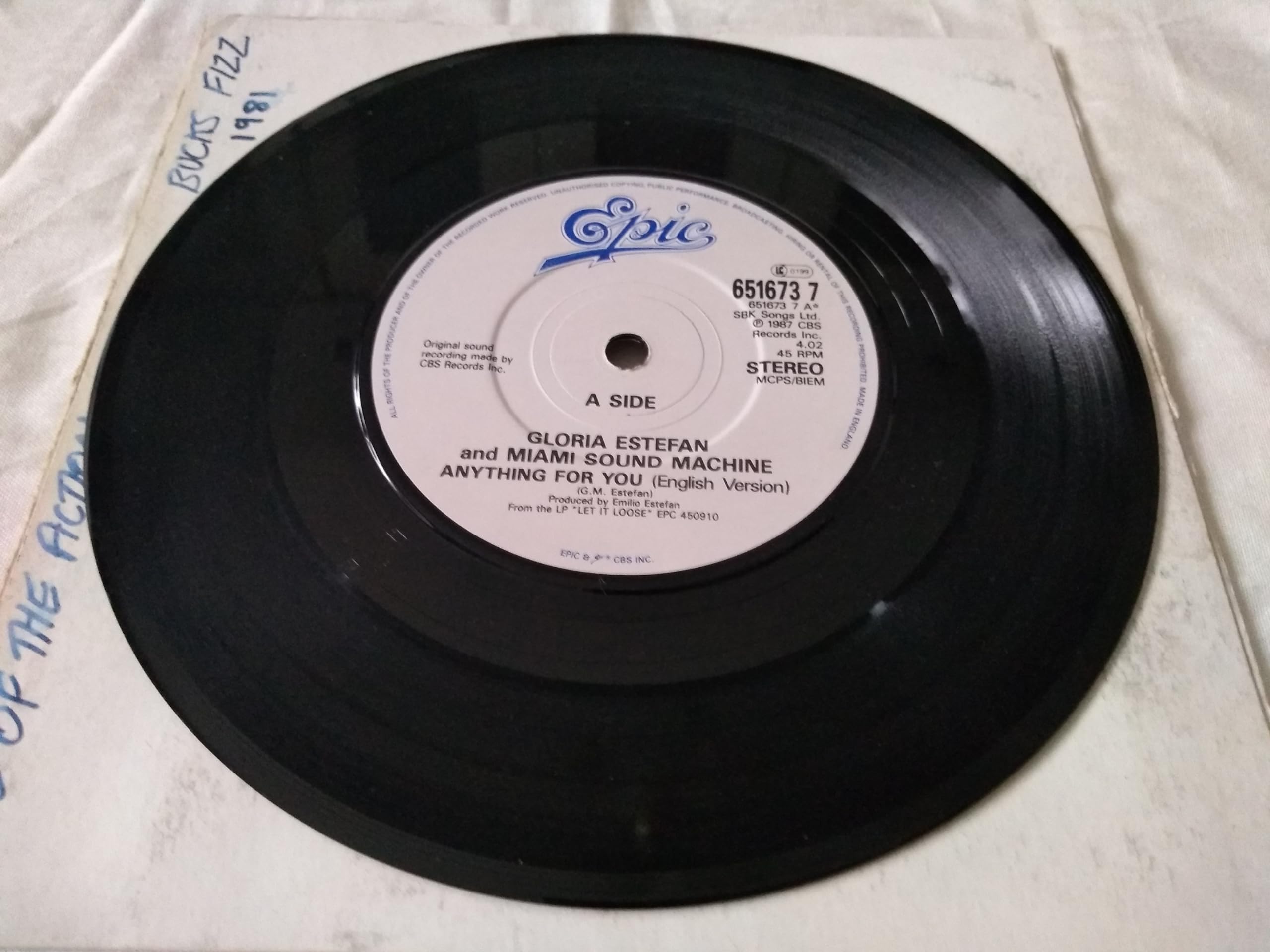 Gloria Estefan and Miami Sound Machine – Anything For You (Epic 1988) 7" vinyl single VG/-
