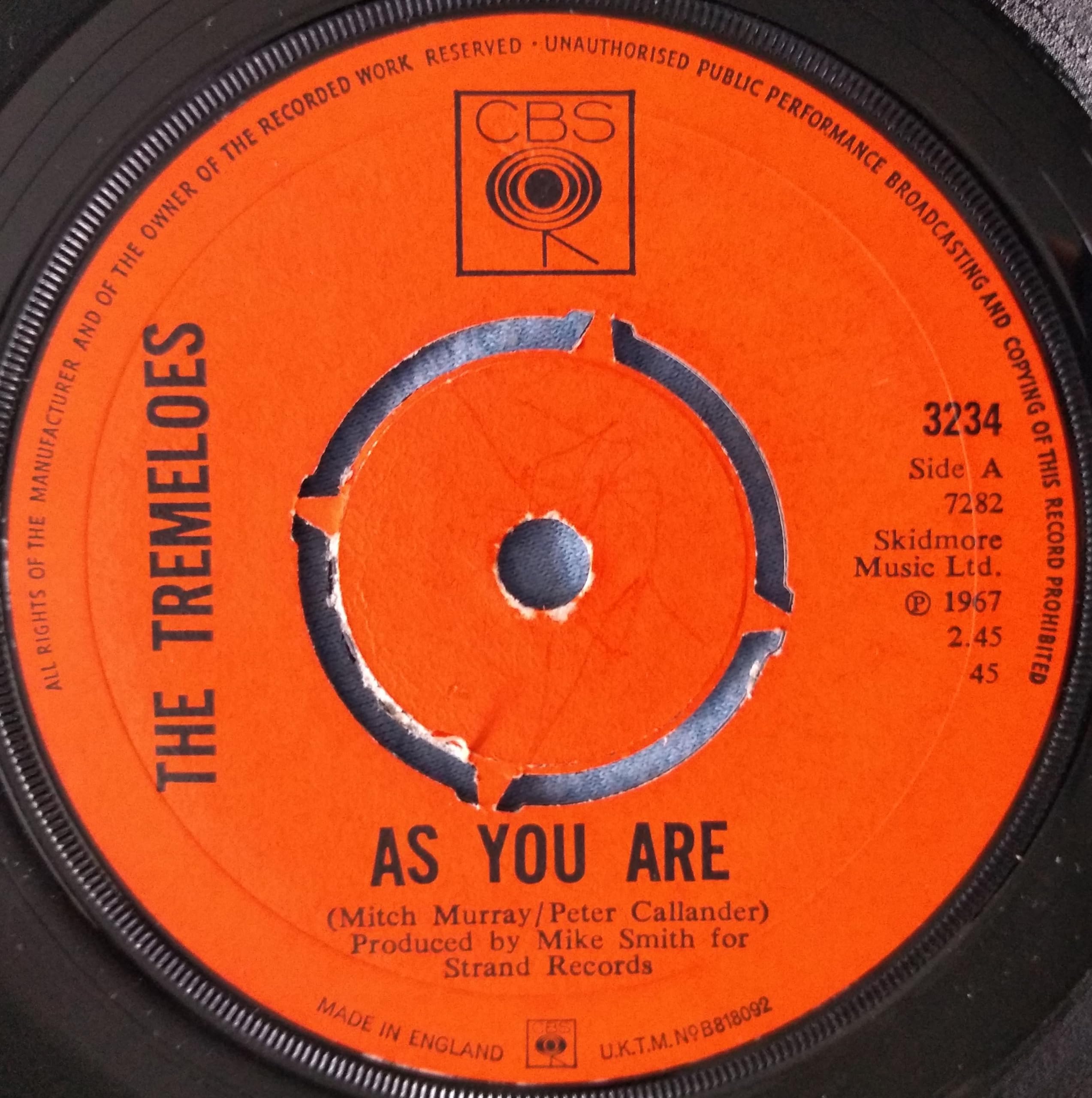 The Tremeloes – As You Are (CBS 1967) 7" vinyl single VG/-