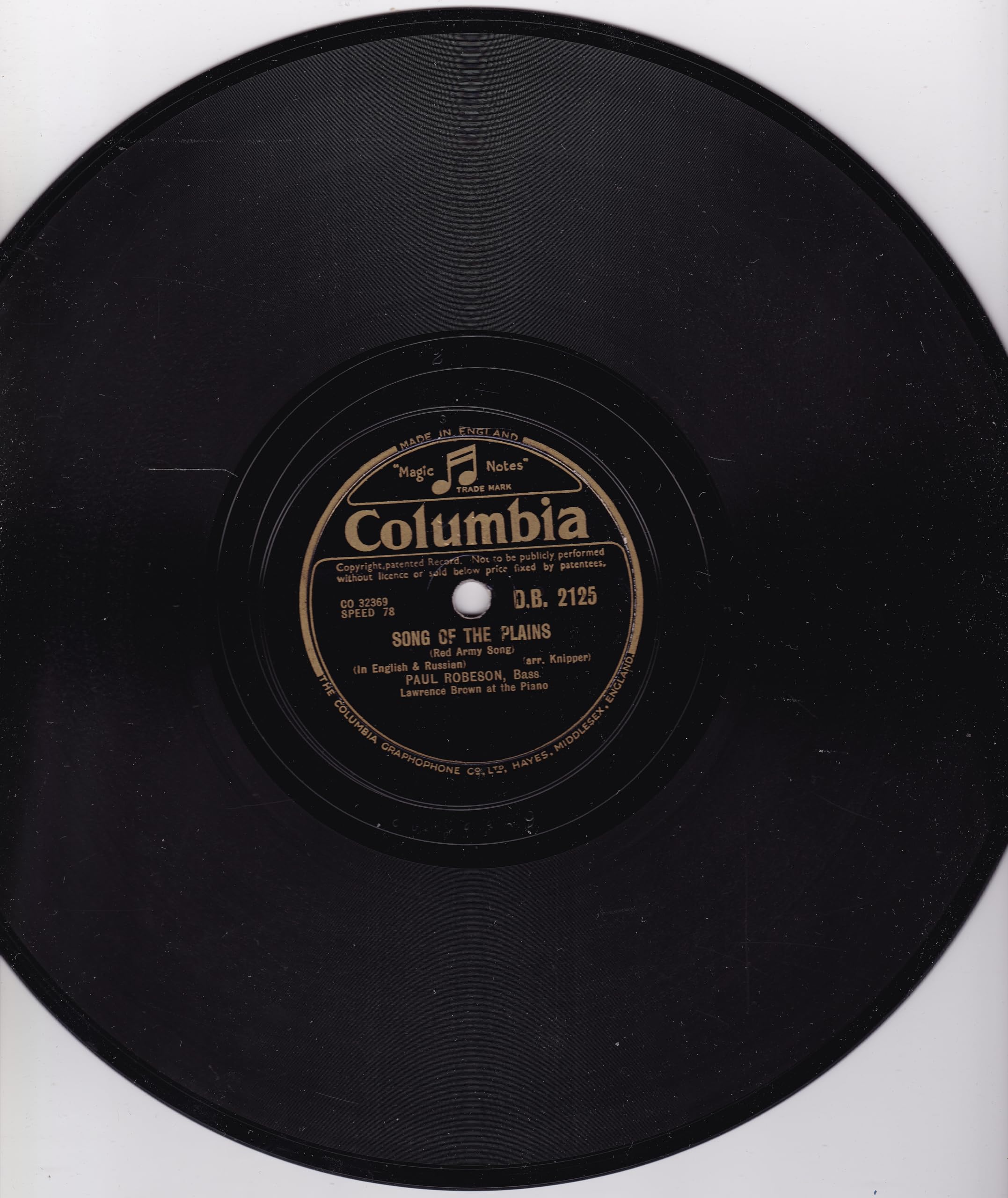 Paul Robeson ‎– Song Of The Fatherland (Columbia) 10" 78RPM shellac single VG/-
