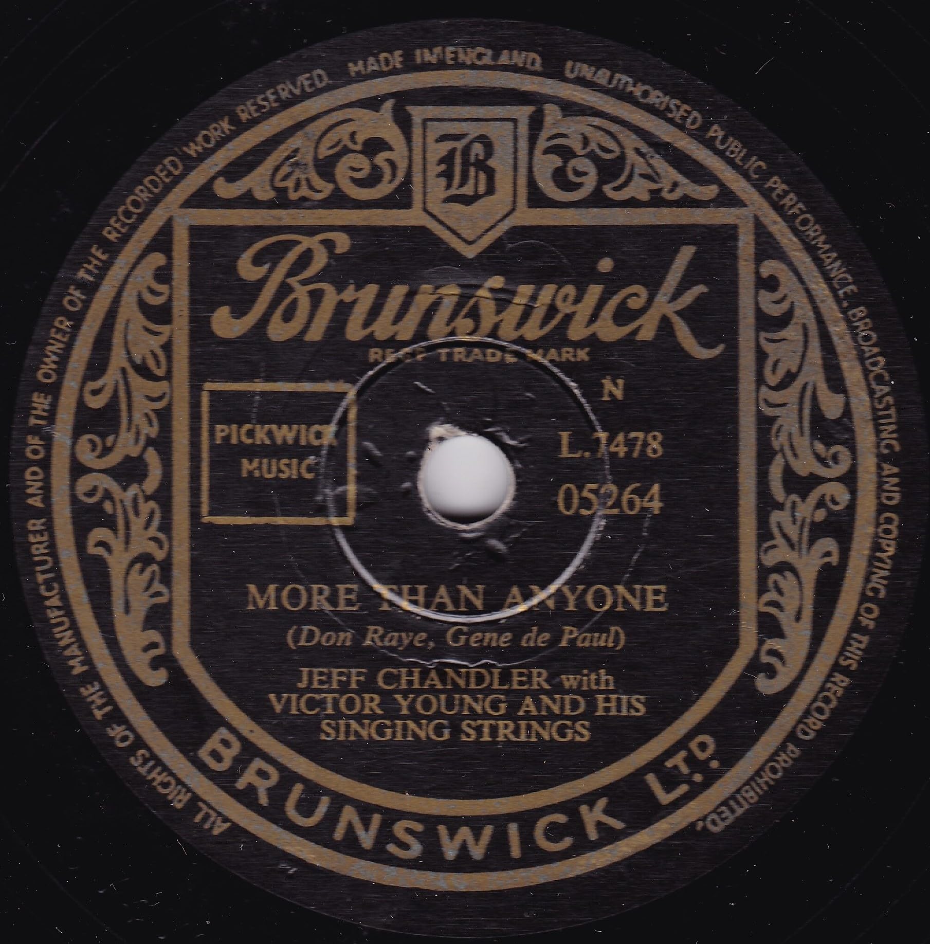 Jeff Chandler With Victor Young And His Singing Strings – I Should Care (Brunswick 78 RPM shellac single VG/-
