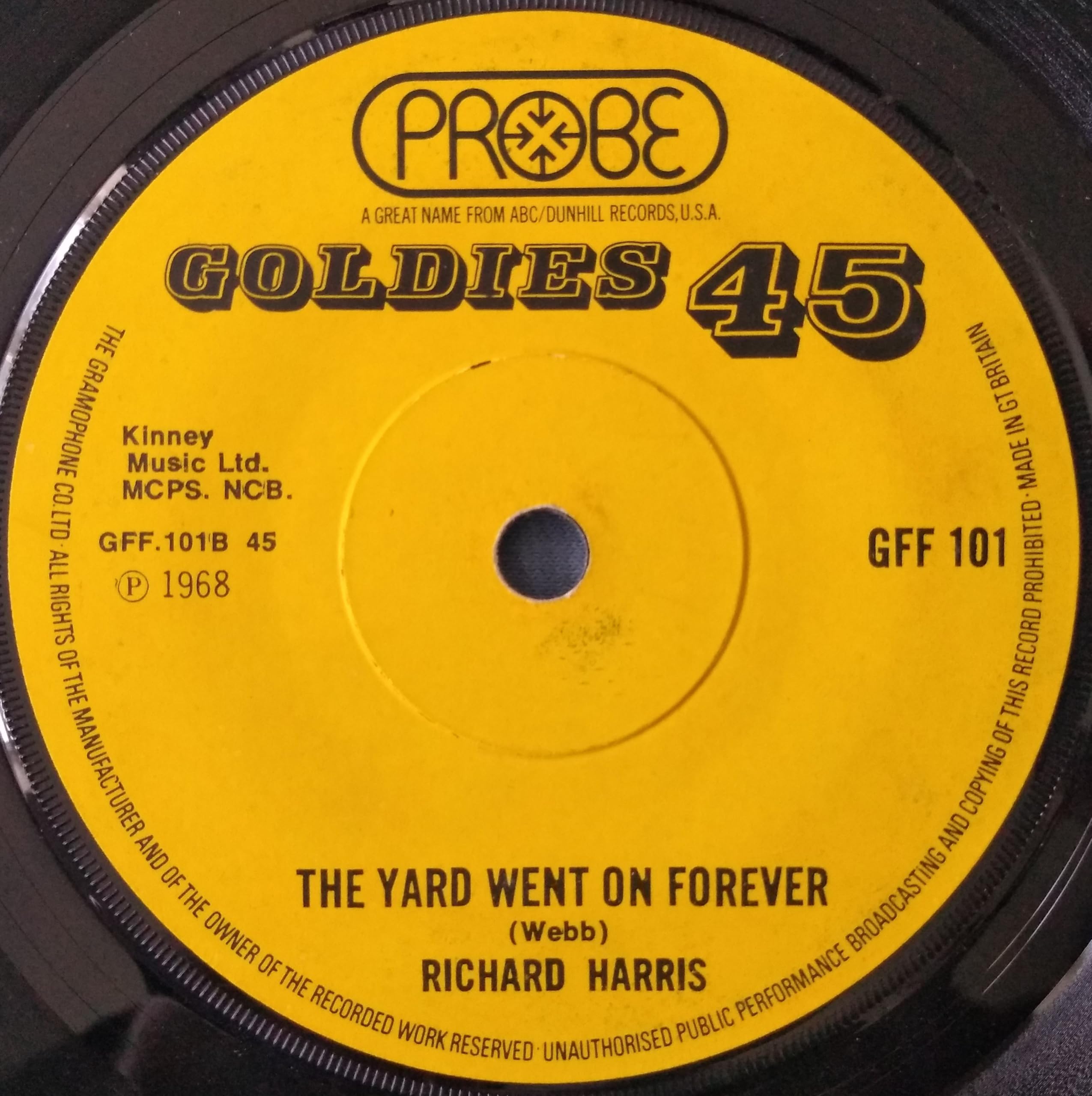 Richard Harris - MacArthur Park (Probe 1968) 7" vinyl single VG/G+