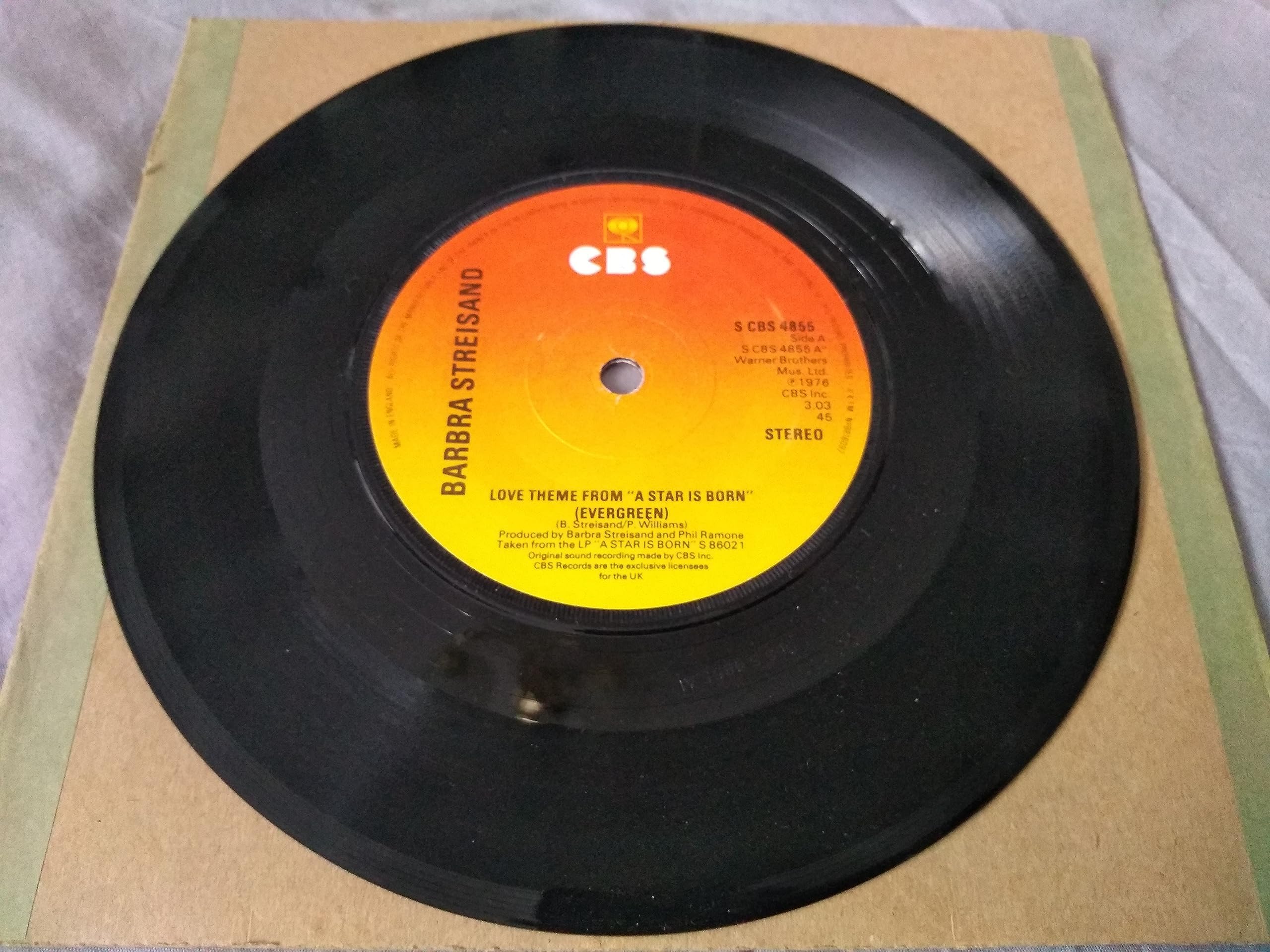 Barbra Streisand - Love Theme from 'A Star Is Born' (Evergreen) (CBS 1976) 7" vinyl single VG/-