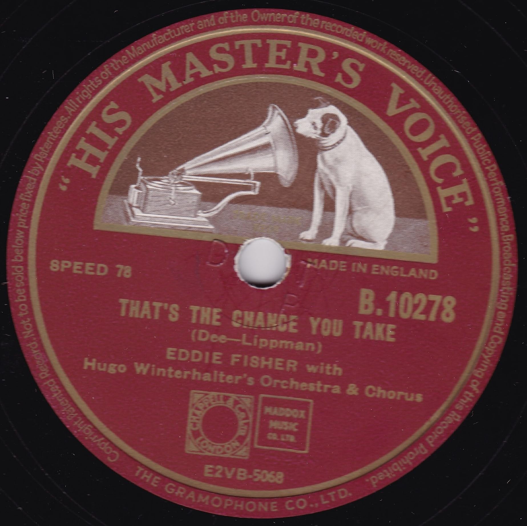 Eddie Fisher – That's The Chance You Take (HMV 1952) 10" 78 RPM shellac single VG/-