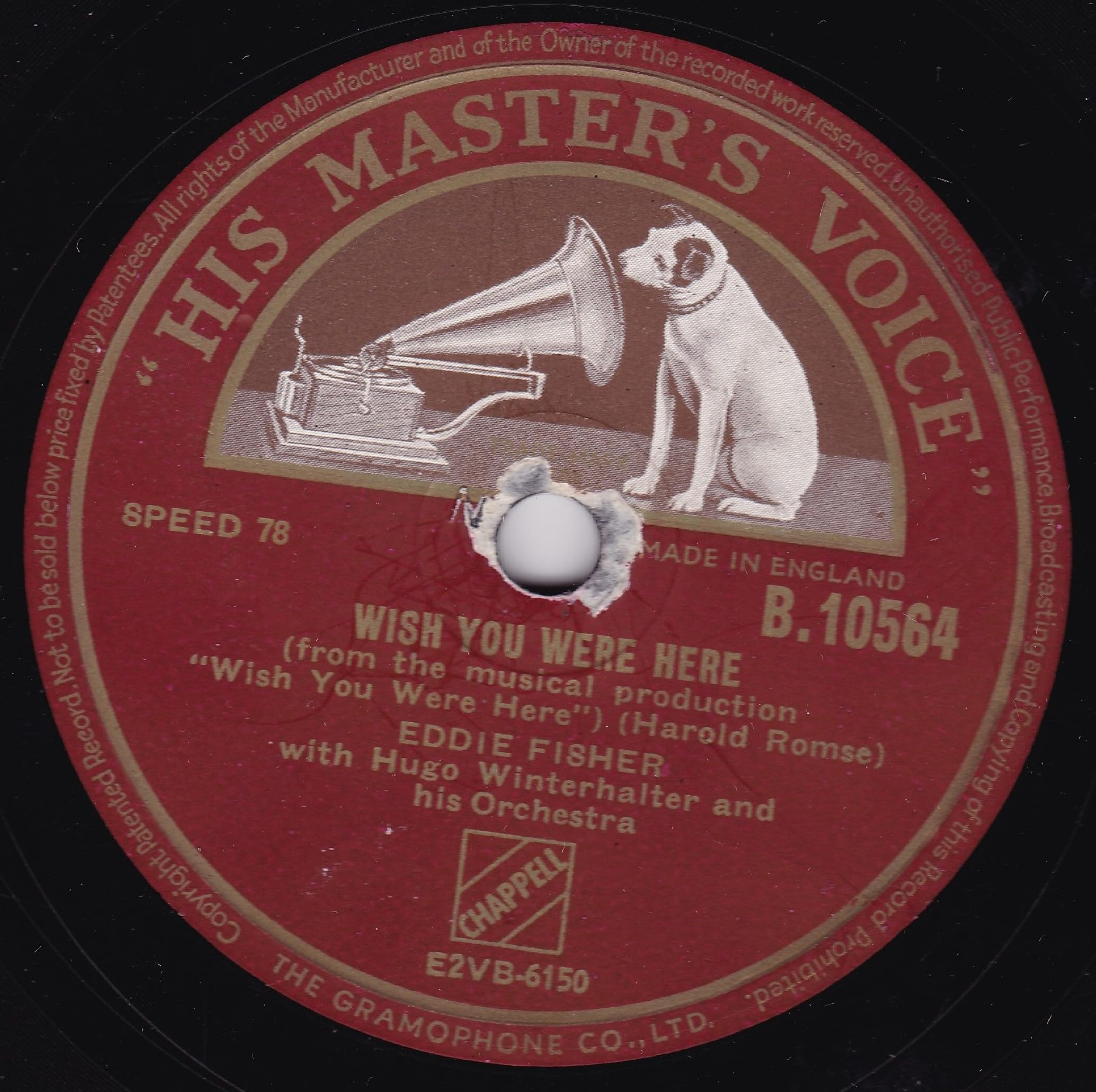 Eddie Fisher – A Fool Was I (HMV 1953) 10" 78RPM shellac single VG/-