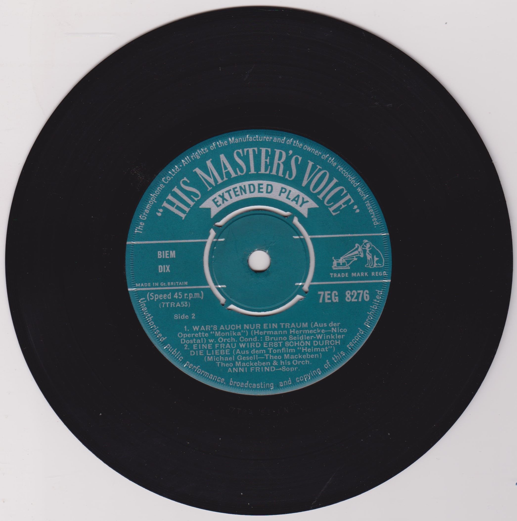Anni Frind ‎– Nuns' Chorus "Casanova" And Other Operette And Film Melodies (HMV) 7" vinyl EP VG/VG