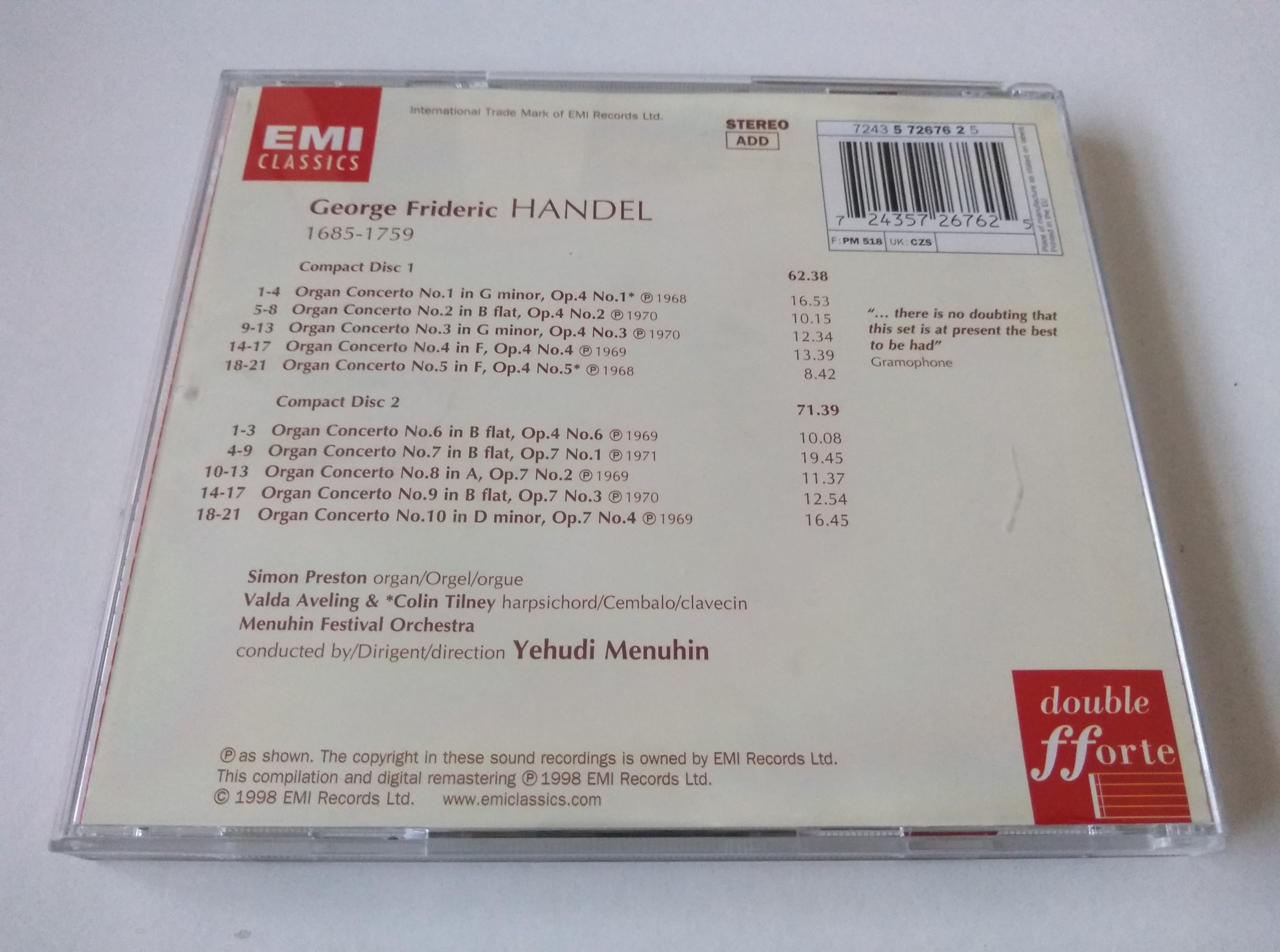 Handel - Organ Concertos I 2xCD album