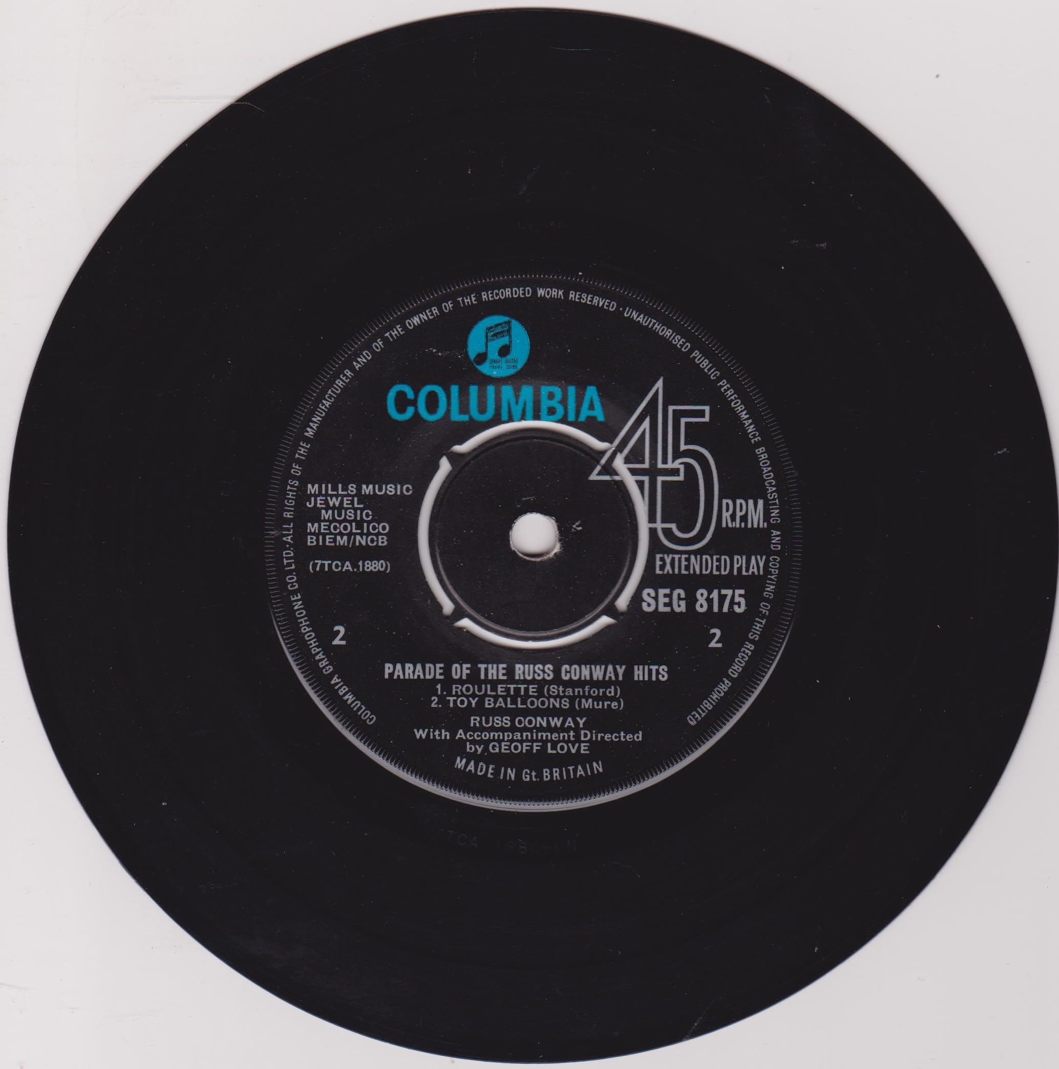 Russ Conway's Tops in Party Pops (Columbia 1961) 7" vinyl EP VG/VG
