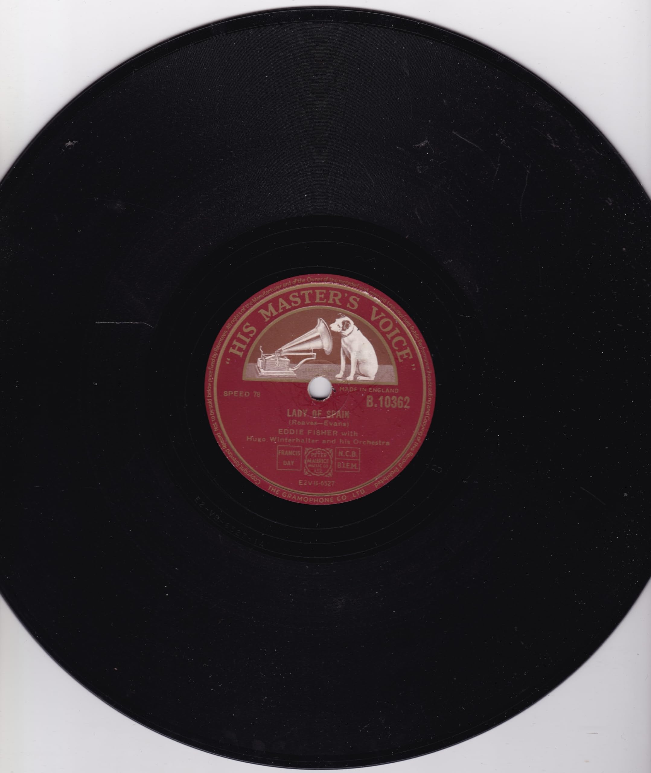 Eddie Fisher ‎– Outside Of Heaven (HMV 1953) 10" 78RPM shellac single VG/-