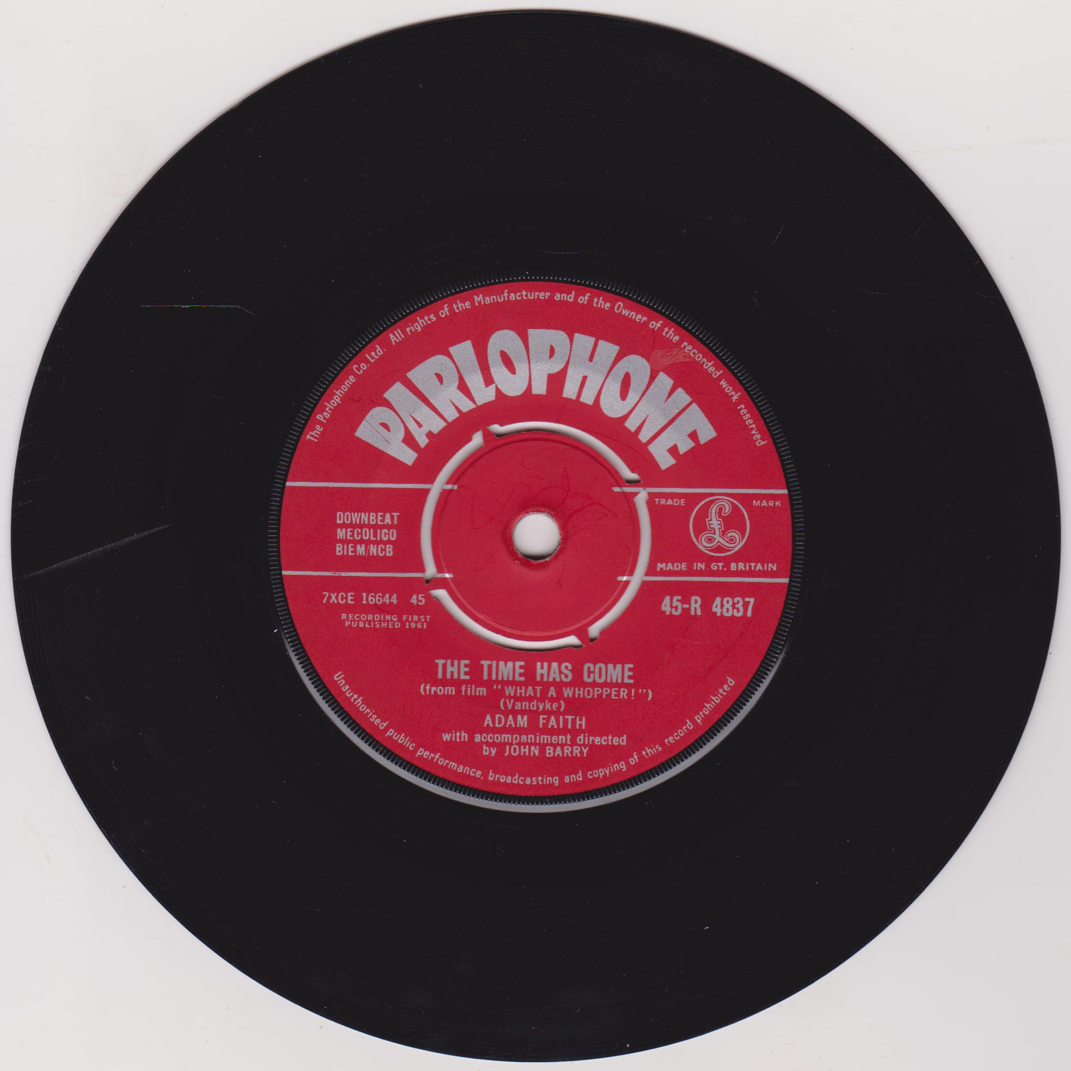 Adam Faith ‎– The Time Has Come (Parlophone 1961) 7" vinyl single VG/VG