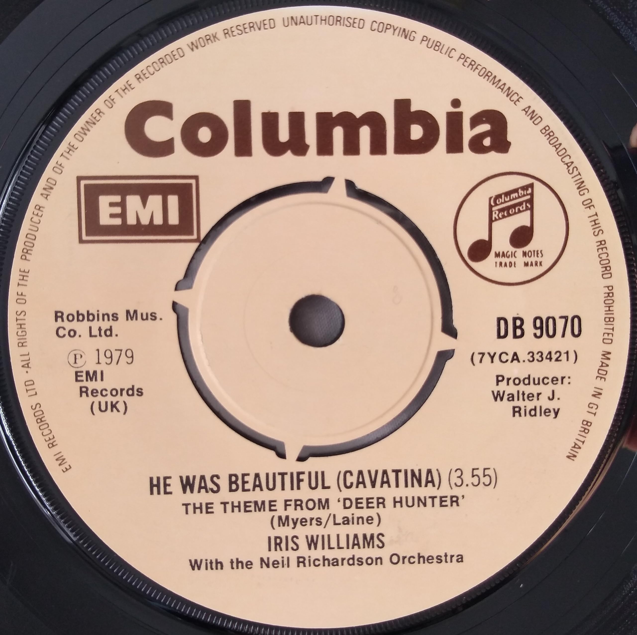 Iris Williams - He Was Beautiful (Cavatina) (EMI Columbia 1979) 7" vinyl single VG/-