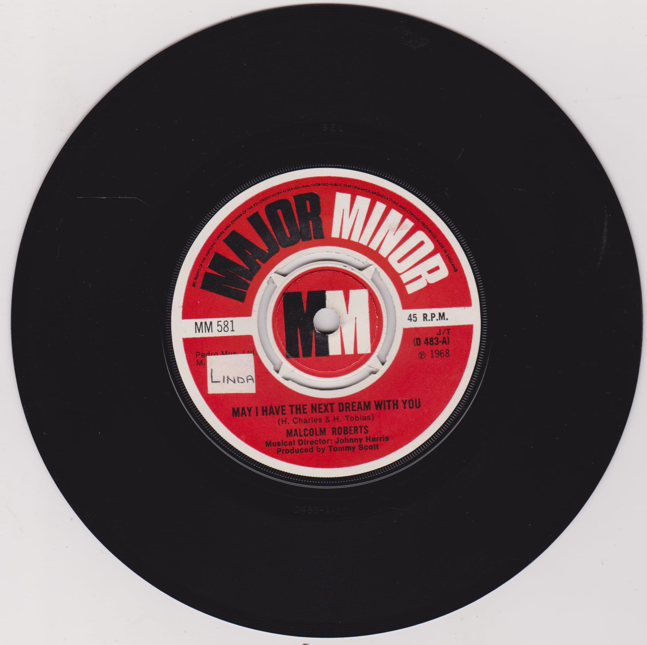 Malcolm Roberts – May I Have The Next Dream With You (Major Minor 1968) 7" vinyl single VG/VG