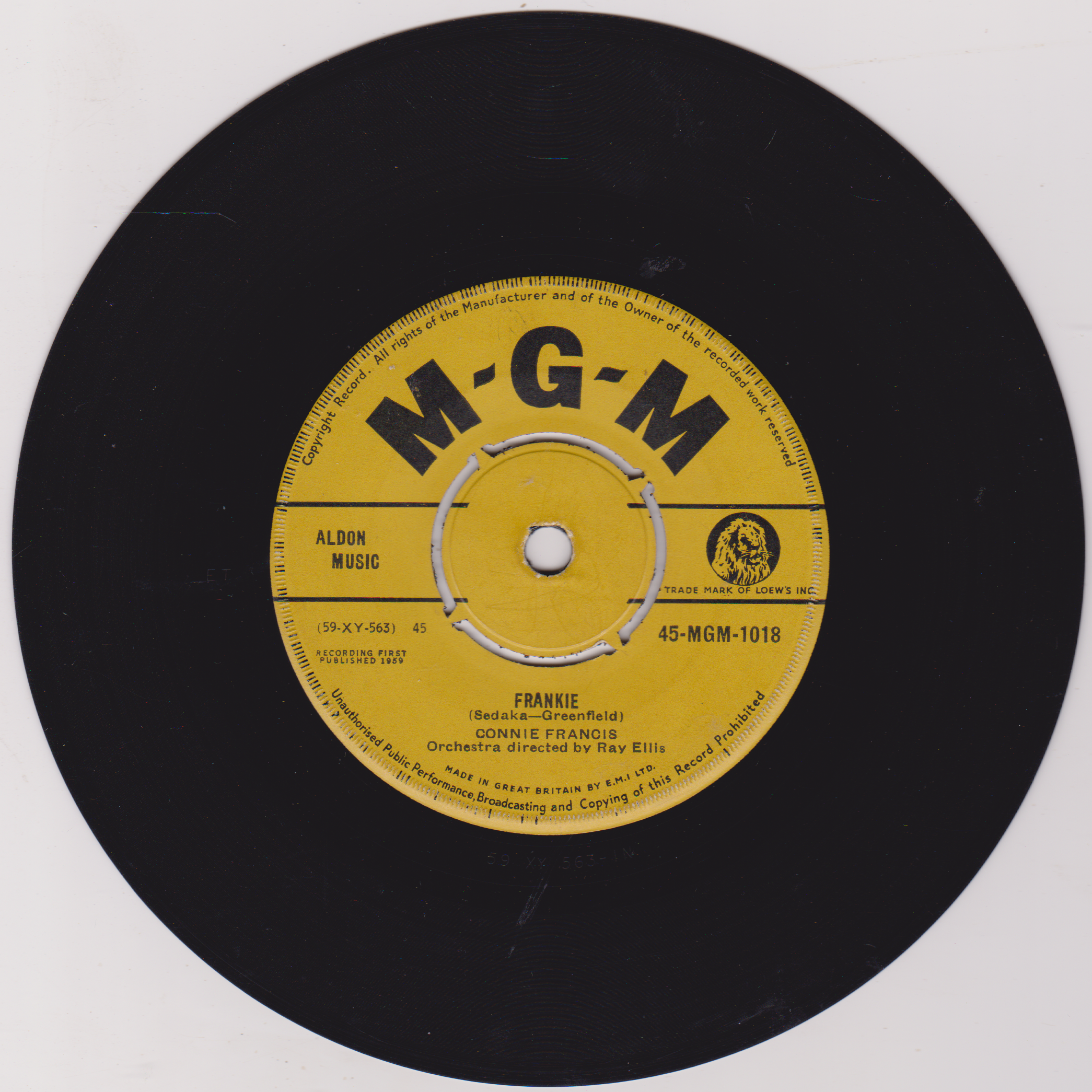 Connie Francis ‎– Lipstick On Your Collar (MGM 1959) 7" vinyl single VG/-