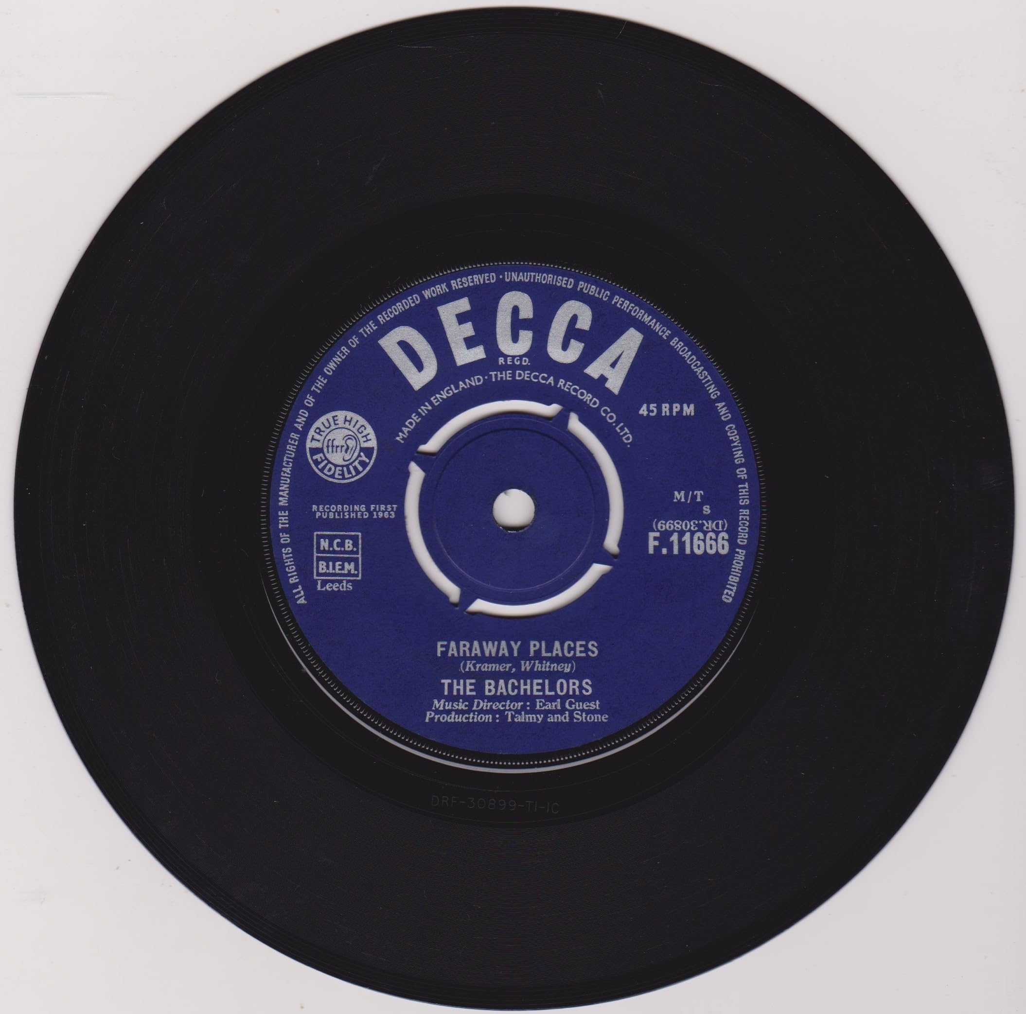 The Bachelors ‎– Faraway Places (Decca 1963) 7" vinyl single VG/-