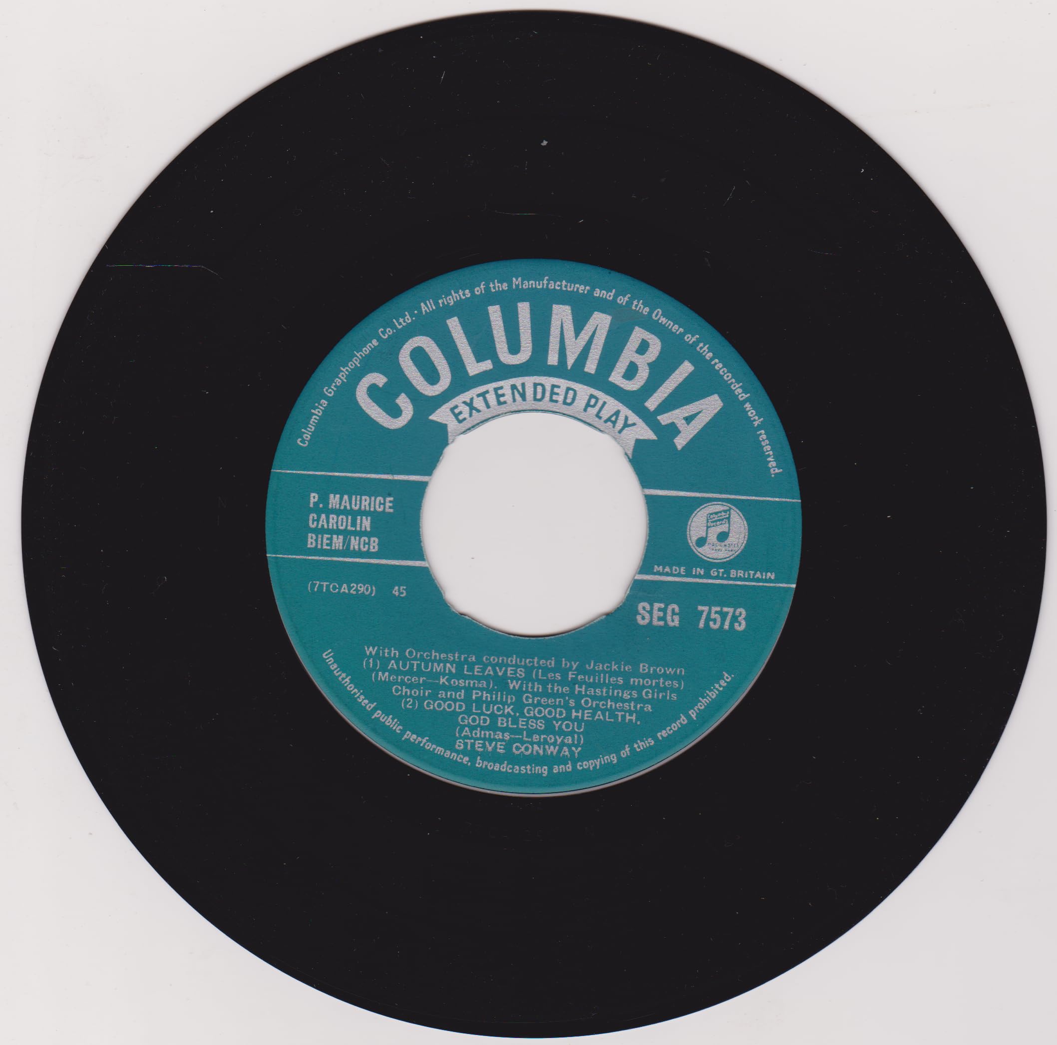 Steve Conway ‎– My Foolish Heart (Columbia 1965) 7" vinyl single VG/VG