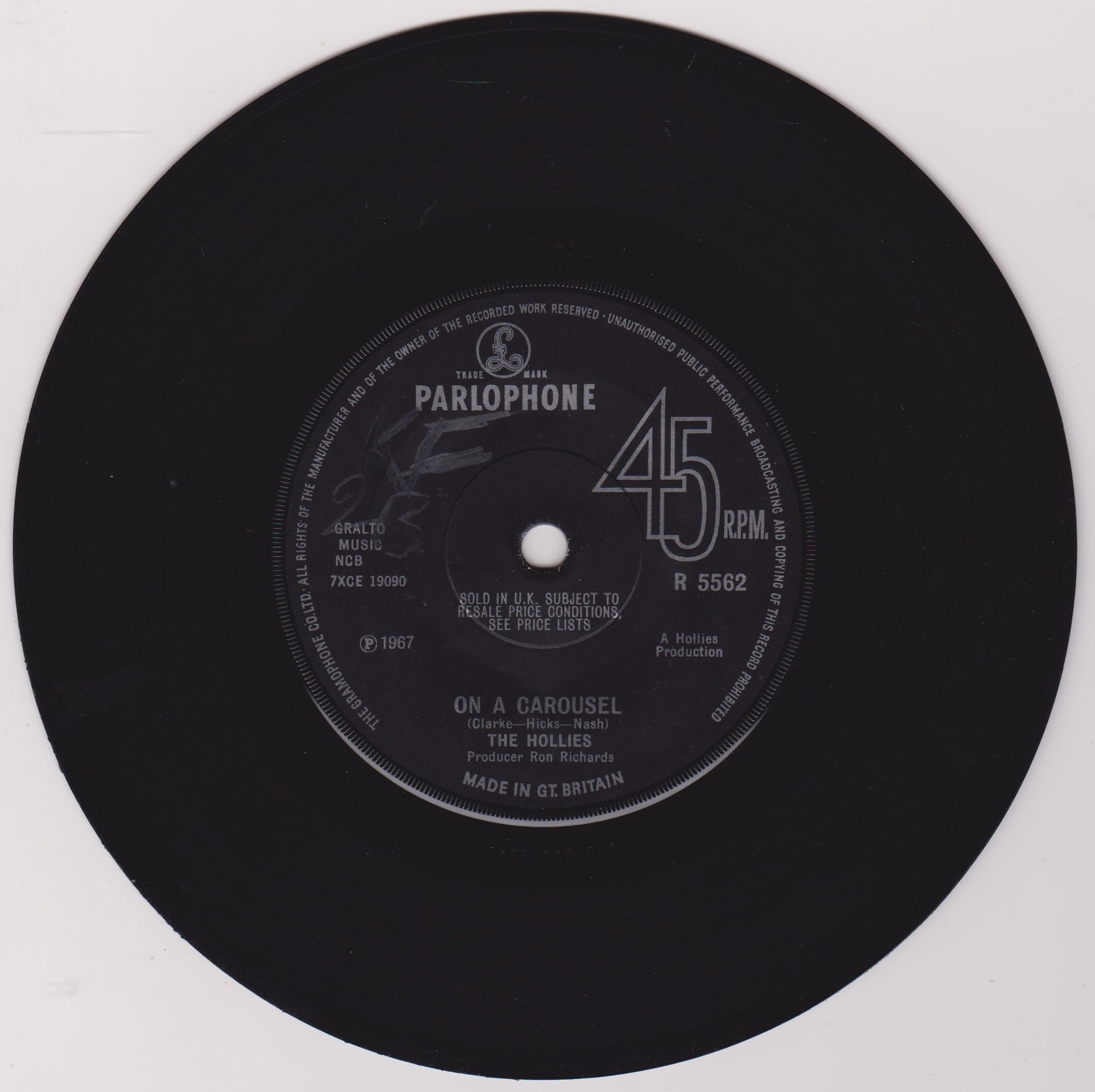The Hollies - On A Carousel (Parlophone 1967) 7" vinyl single VG/-