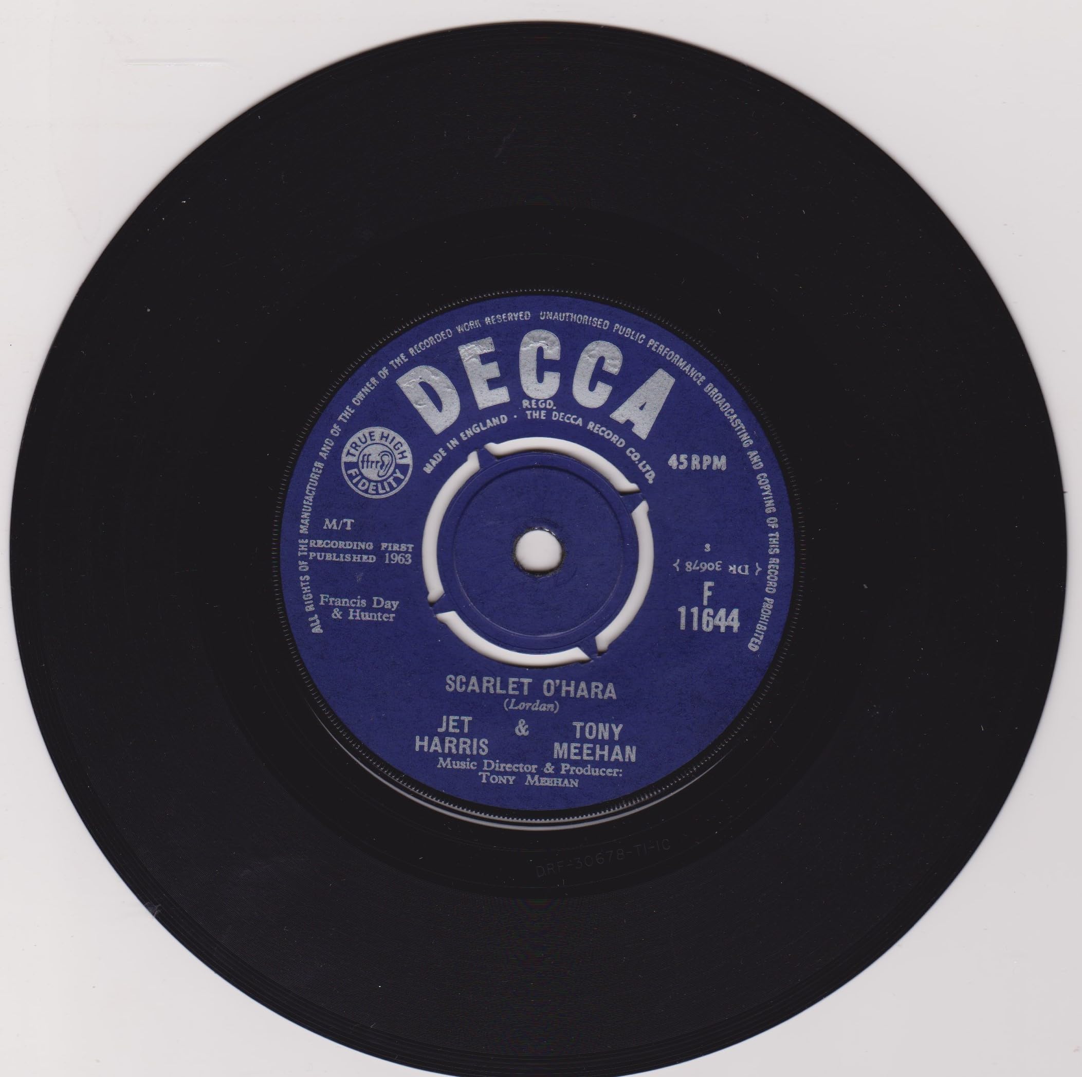 Jet Harris & Tony Meehan ‎– Scarlet O'Hara (Decca 1963) 7" vinyl single VG/-