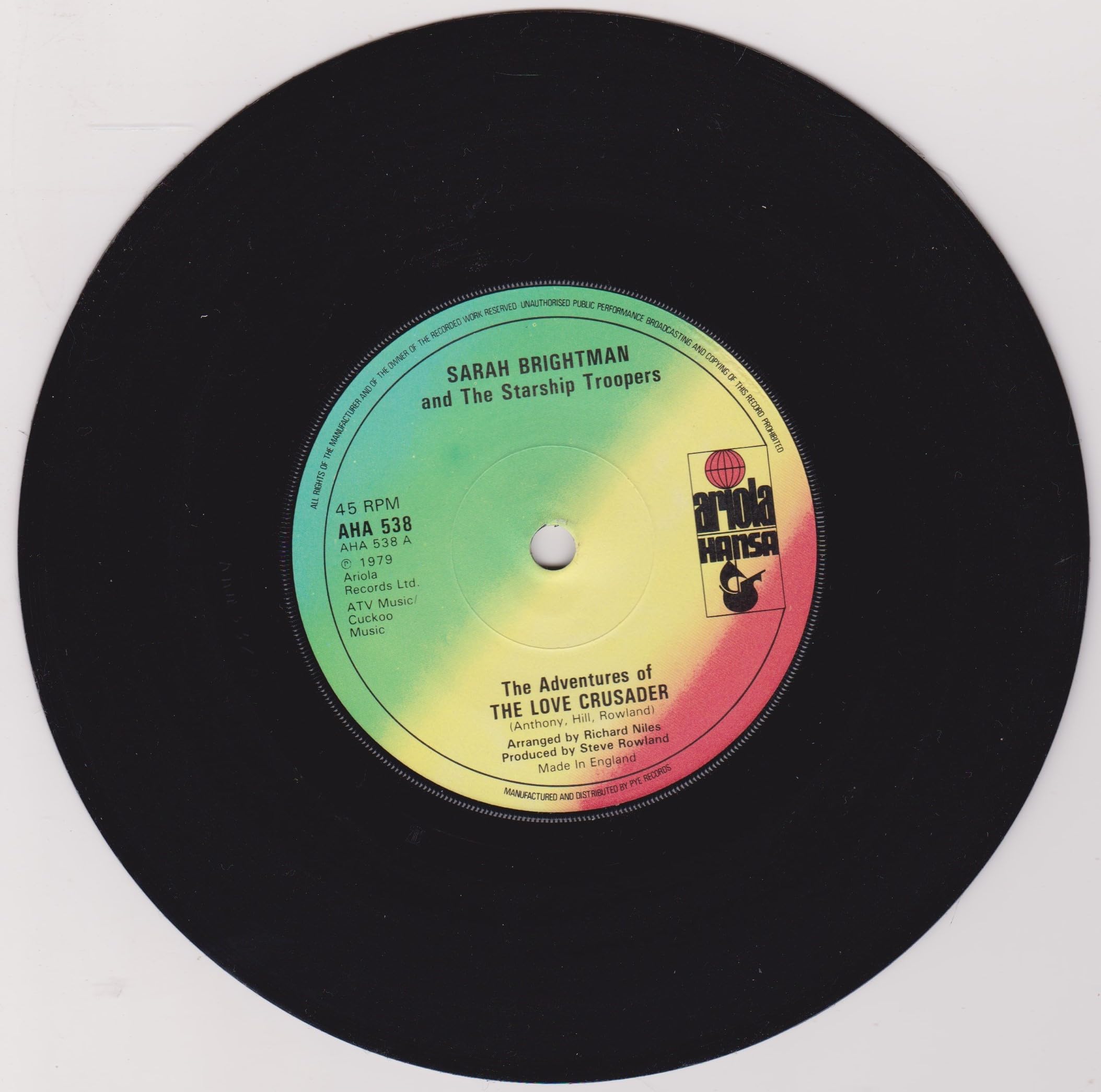 Sarah Brightman and The Starship Troopers - The Adventures of the Love Crusader (Ariola 1979) 7" vinyl single VG/-