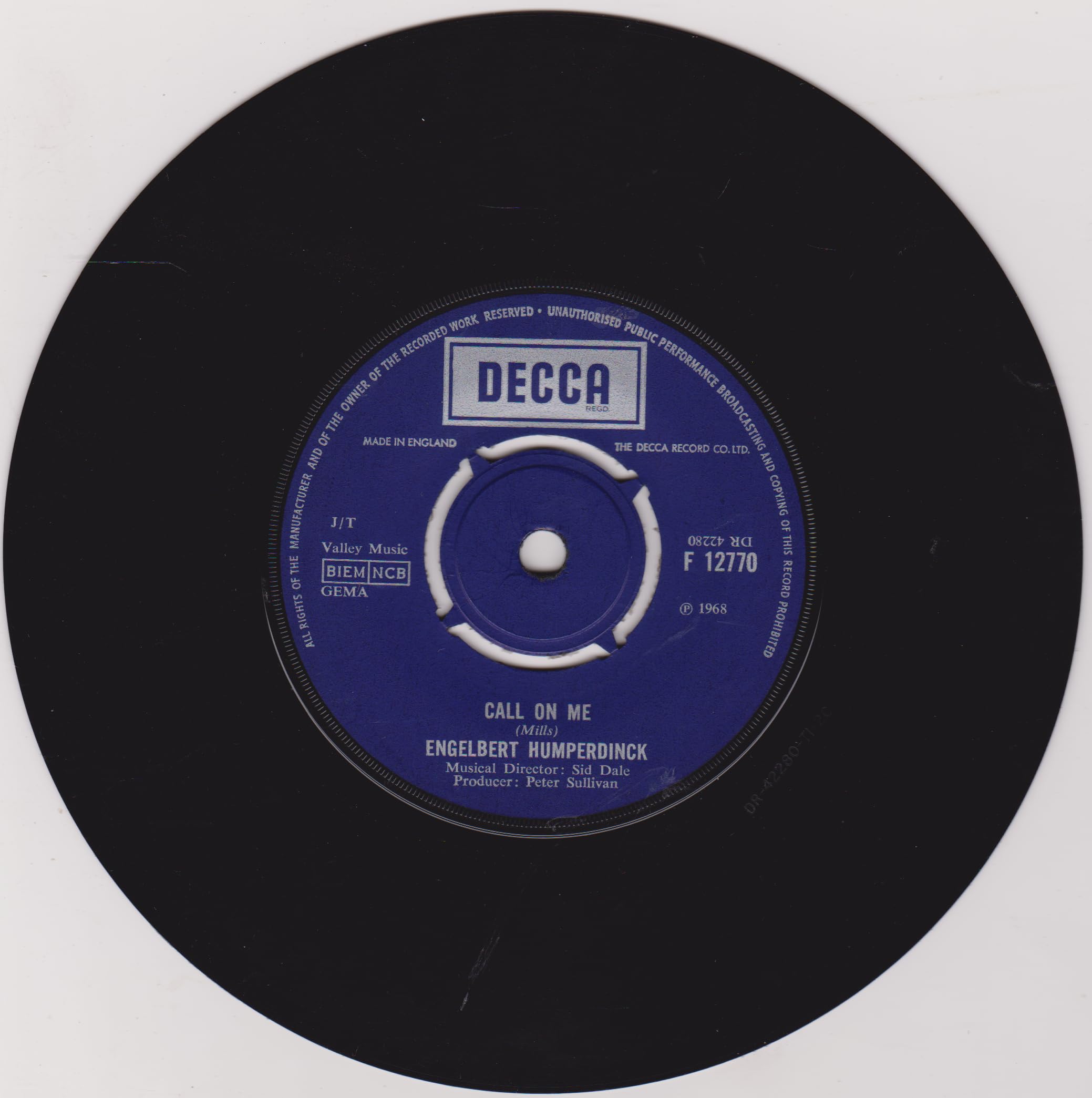 Engelbert Humperdinck ‎– A Man Without Love (Decca 1968) 7" vinyl single VG/-