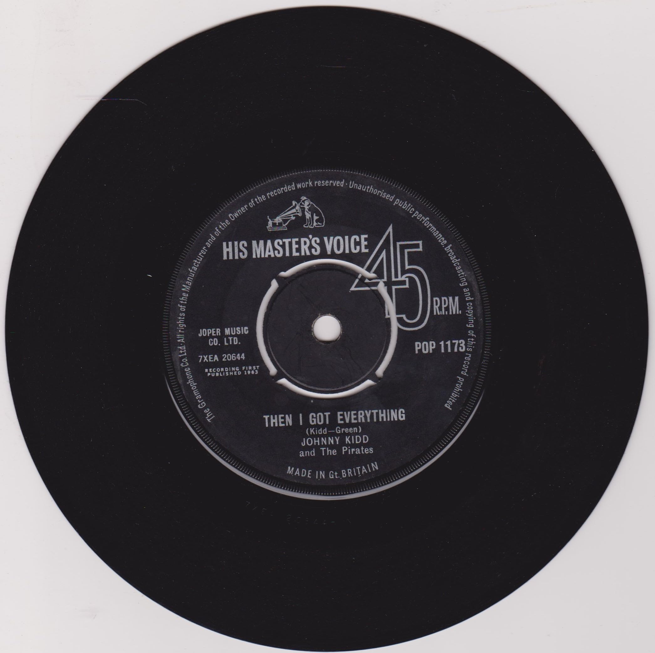 Johnny Kidd And The Pirates ‎– I'll Never Get Over You (HMV 1963) 7" vinyl single VG/-