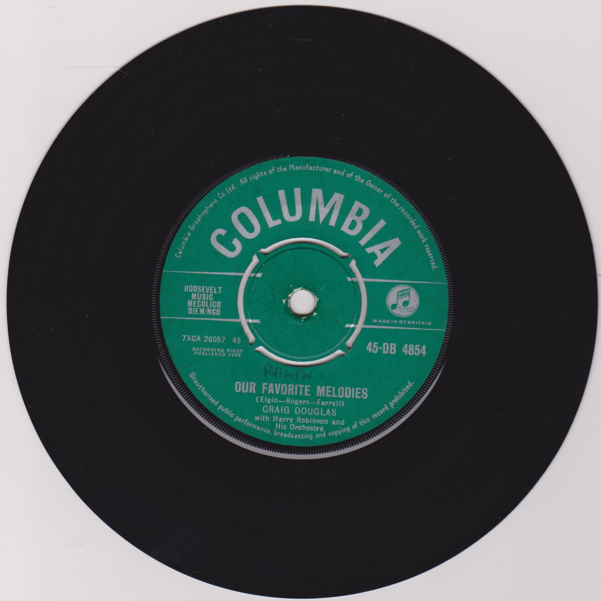 Craig Douglas ‎– Our Favorite Melodies (Columbia 1962) 7" vinyl single VG/G