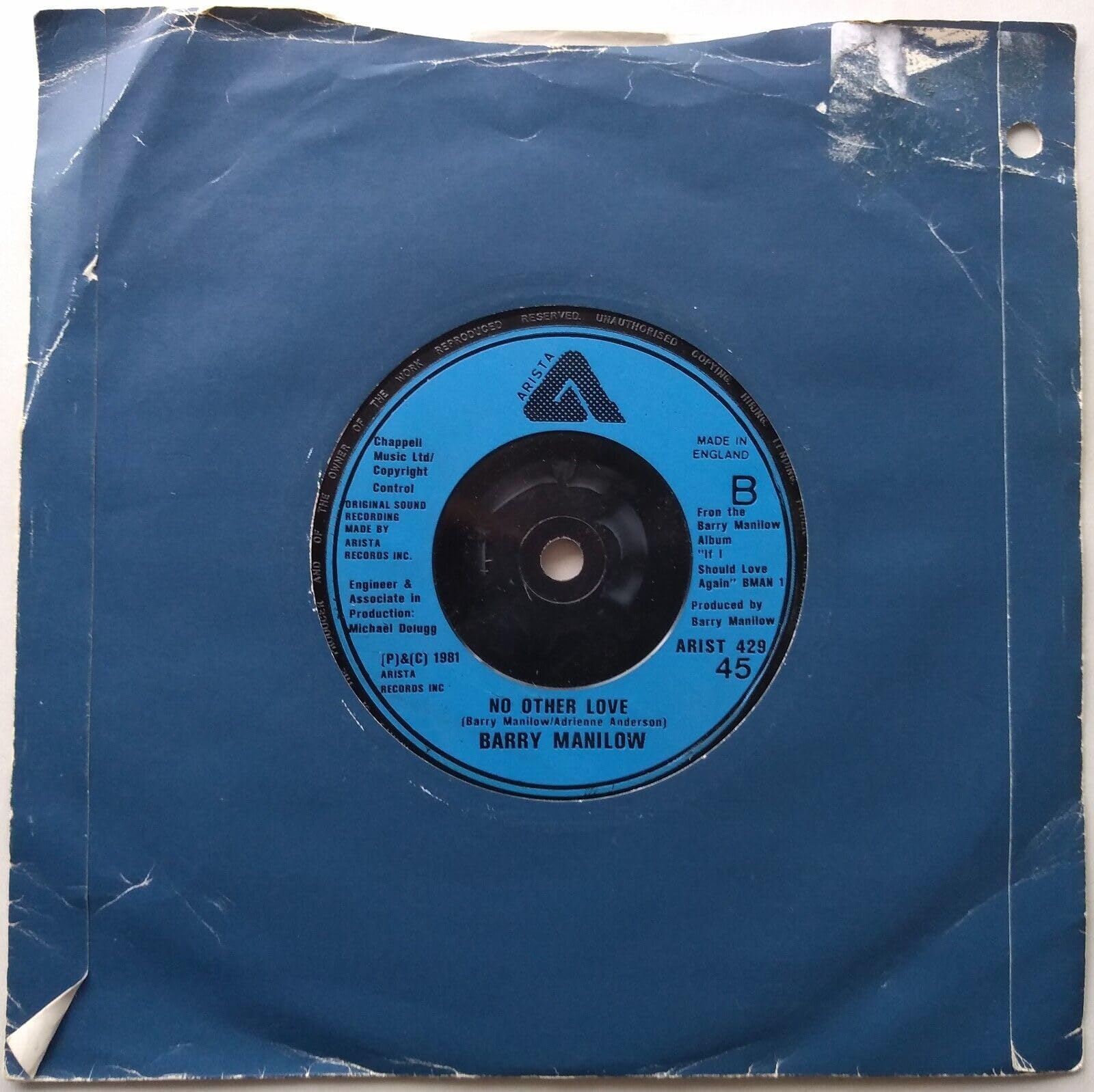 Barry Manilow – Let's Hang On (Arista 1981) 7" vinyl single VG/G