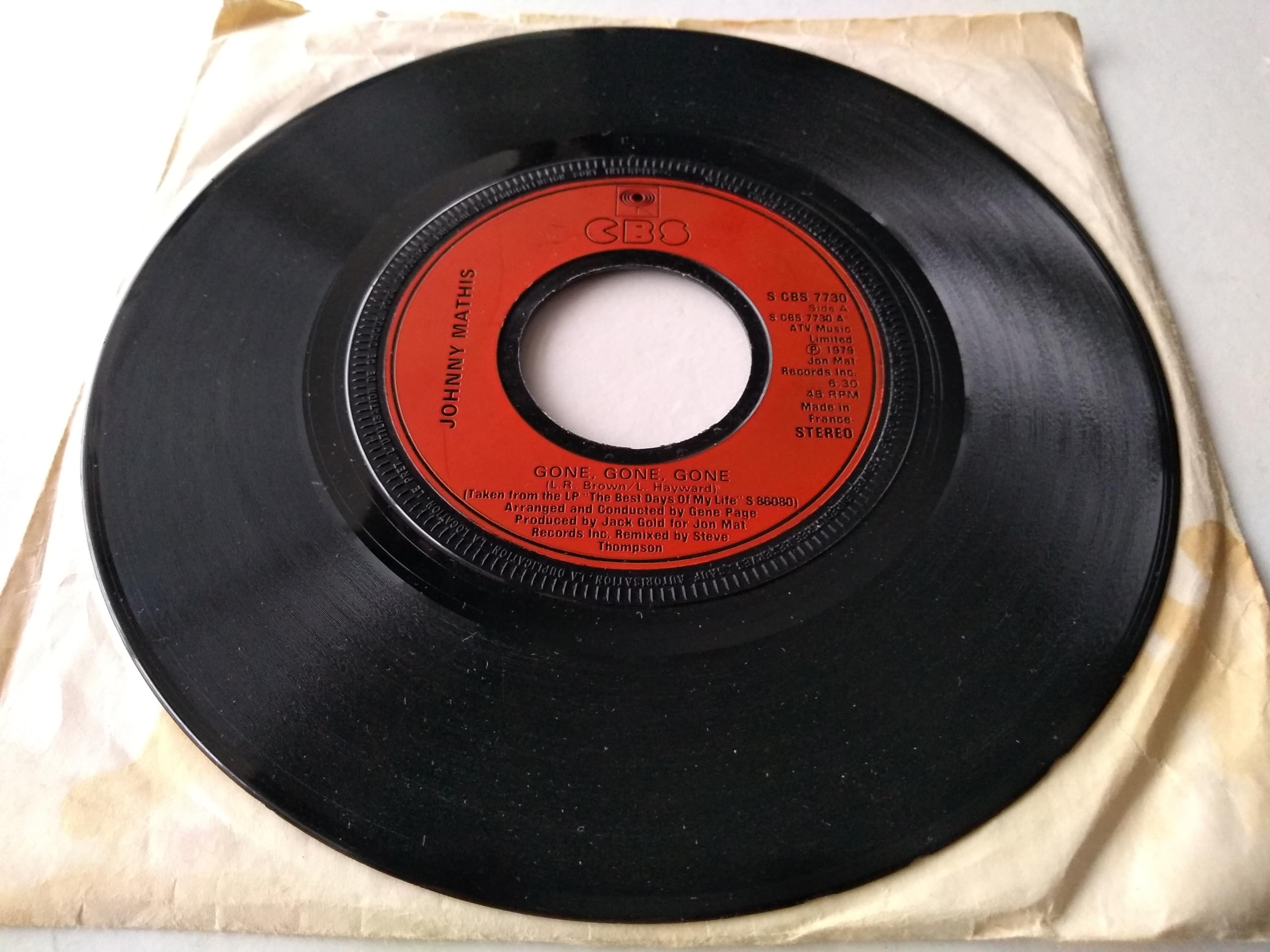 Johnny Mathis – Gone, Gone, Gone (CBS 1979) 7" vinyl single VG/- jukebox centre