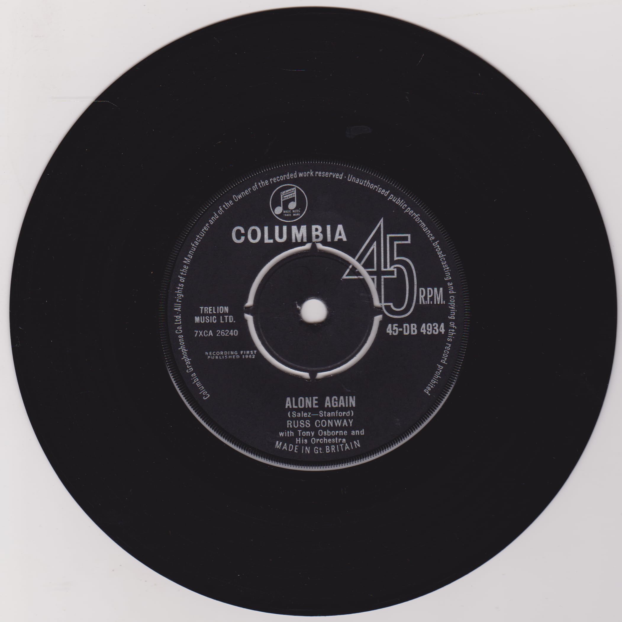 Russ Conway – Alone Again (Columbia 1965) 7" vinyl single VG/VG
